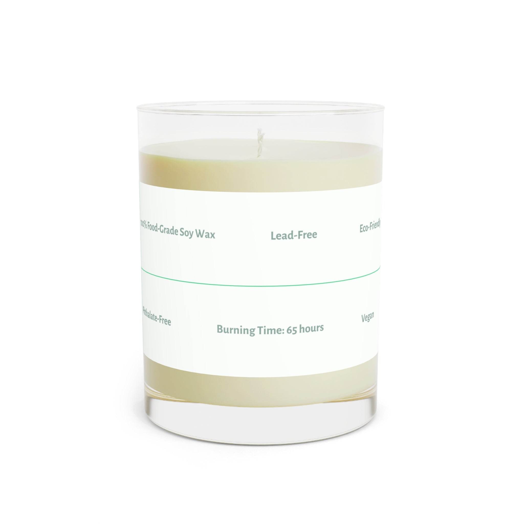 Printify eco-friendly scented candle in clear glass container with lead-free soy wax and 65 hour burn time