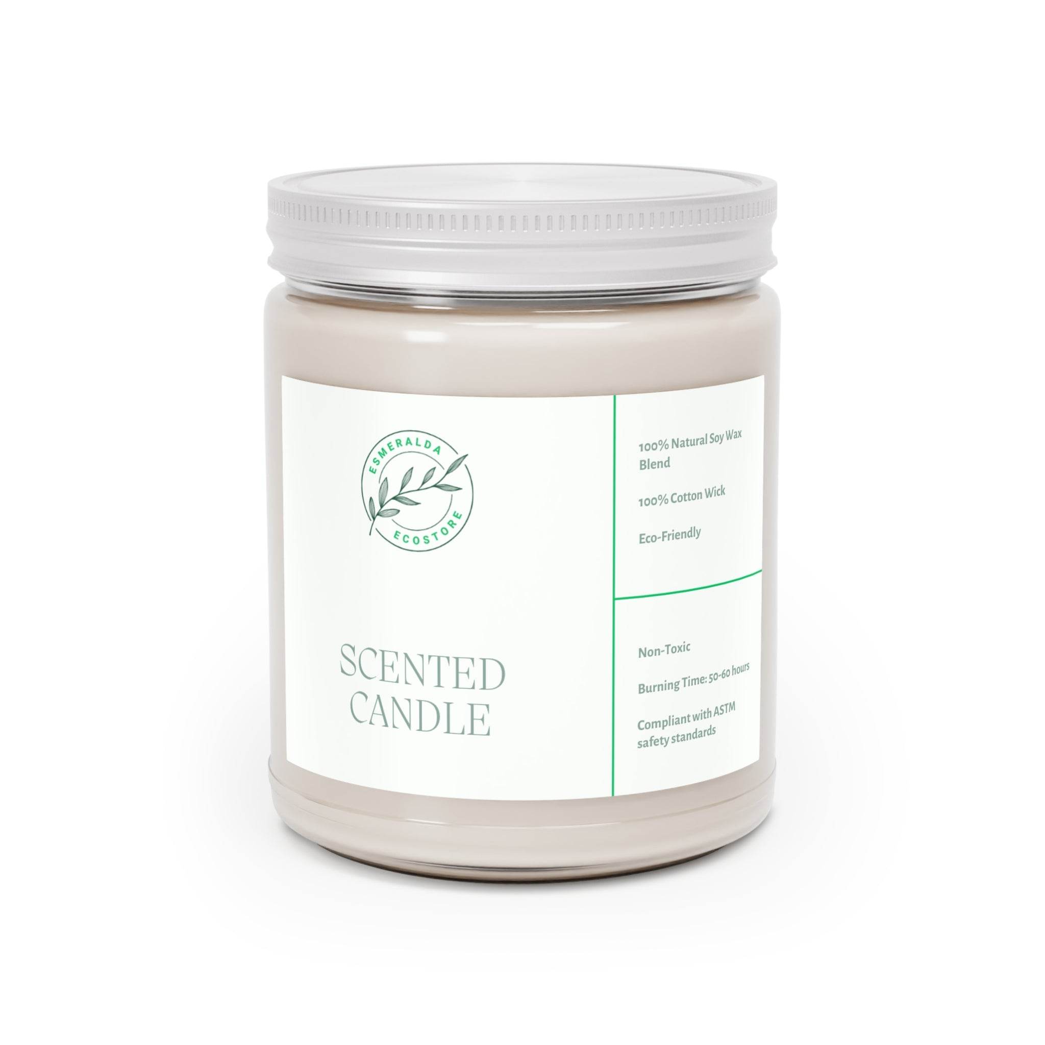 Printify eco-friendly scented candles in a clear jar with white label and silver lid