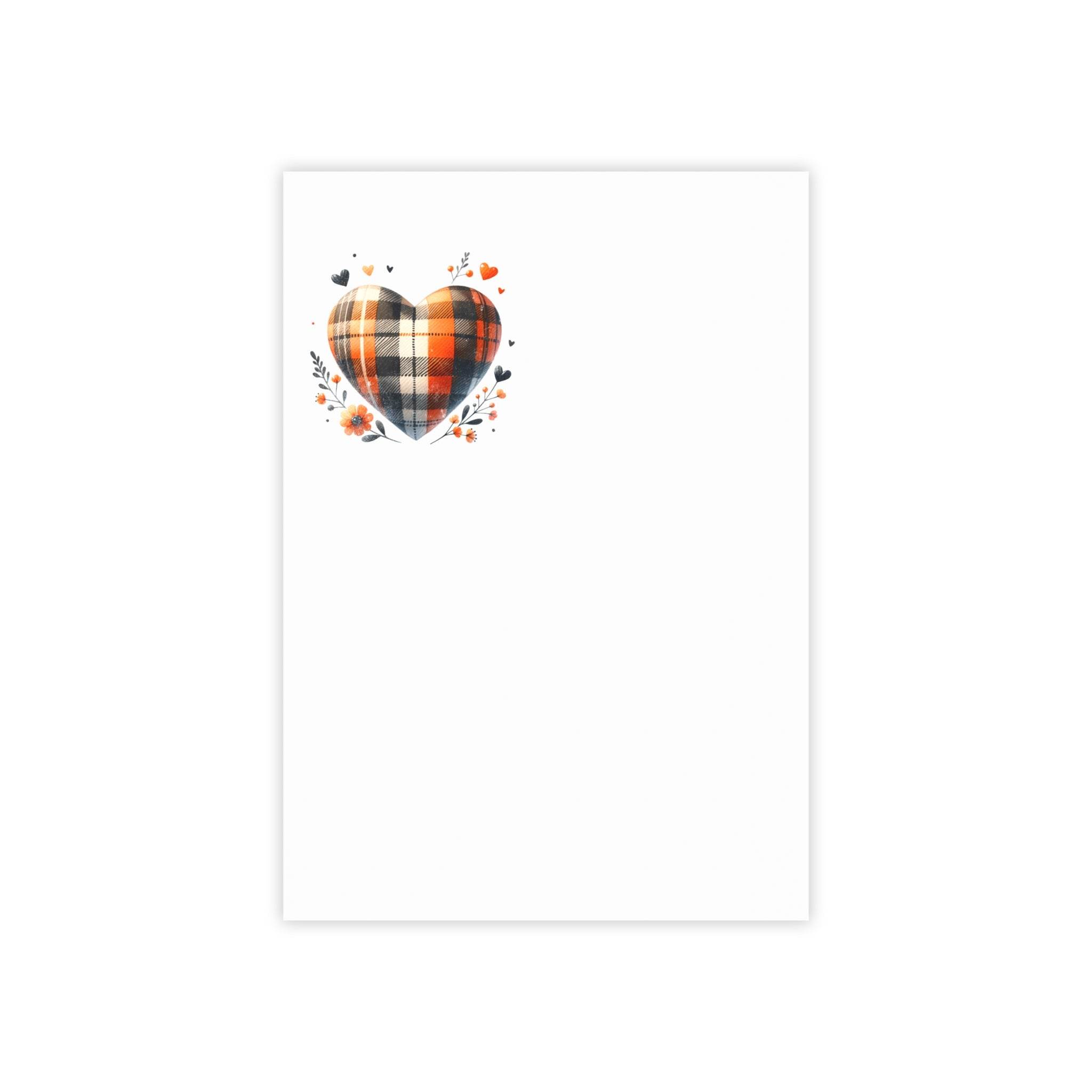 Eco-friendly sticky notes with plaid heart design and floral accents by Printify