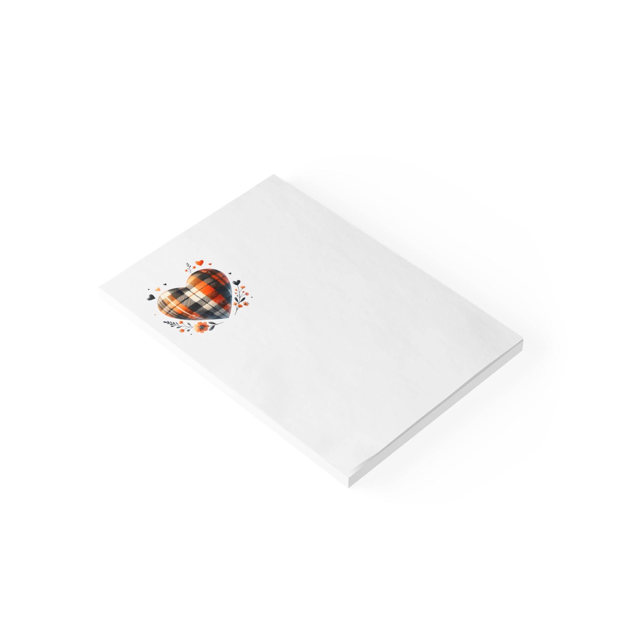 Printify journal with white cover featuring a plaid heart design for eco-friendly sticky notes users