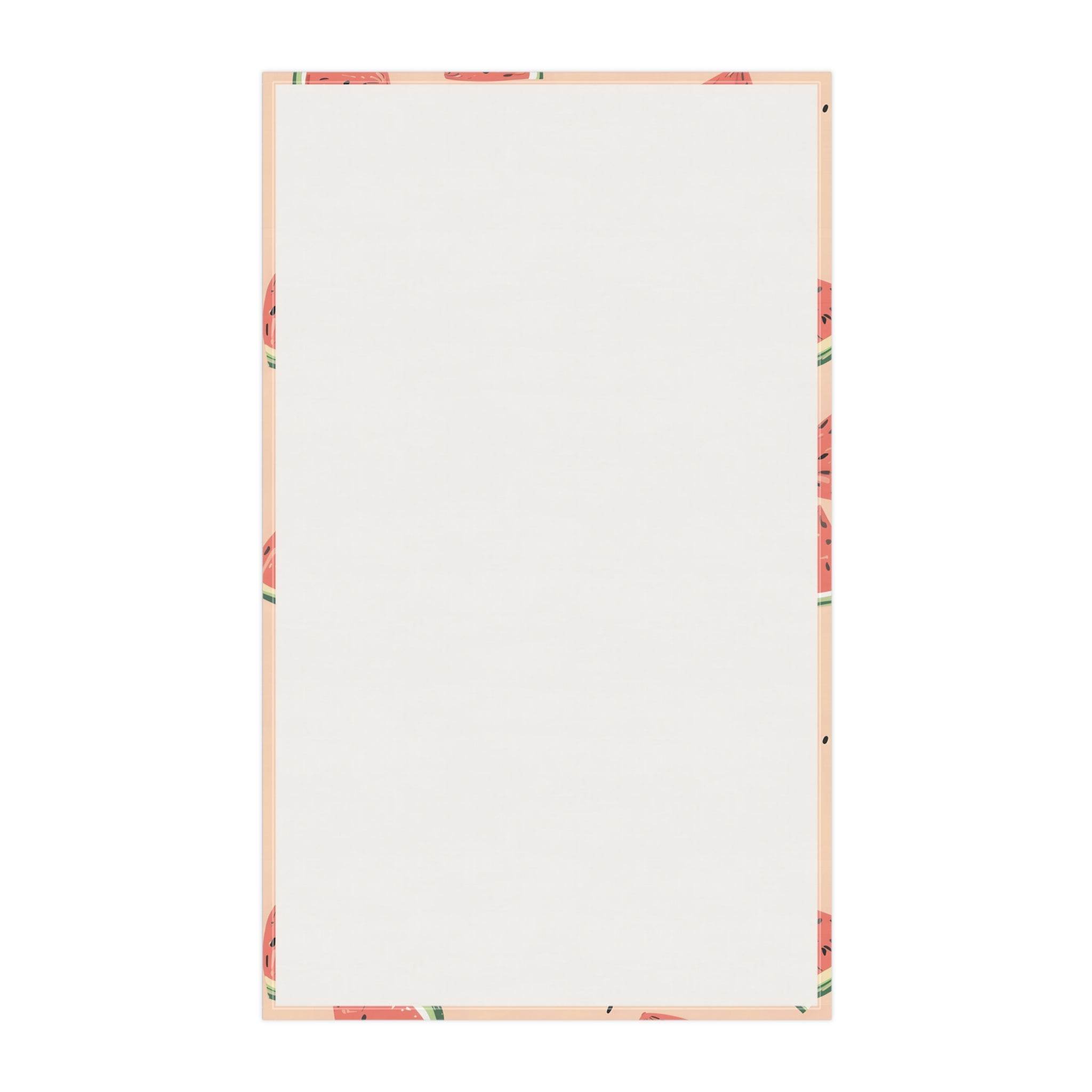 Printify eco-friendly tea towels with white center and watermelon patterned edges for kitchen use