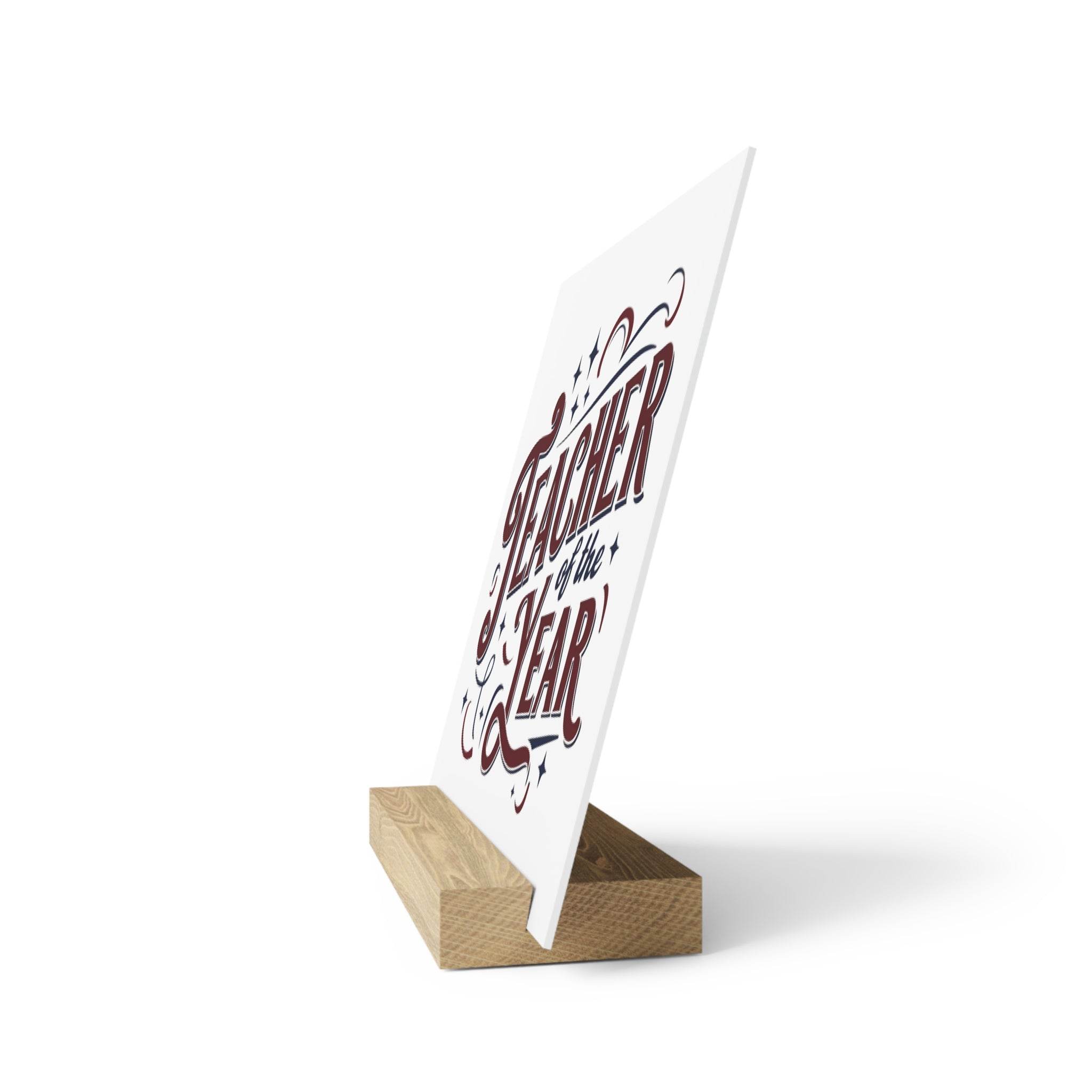Eco-friendly teacher of the year gift wooden plaque with white decorative card from Printify home decor