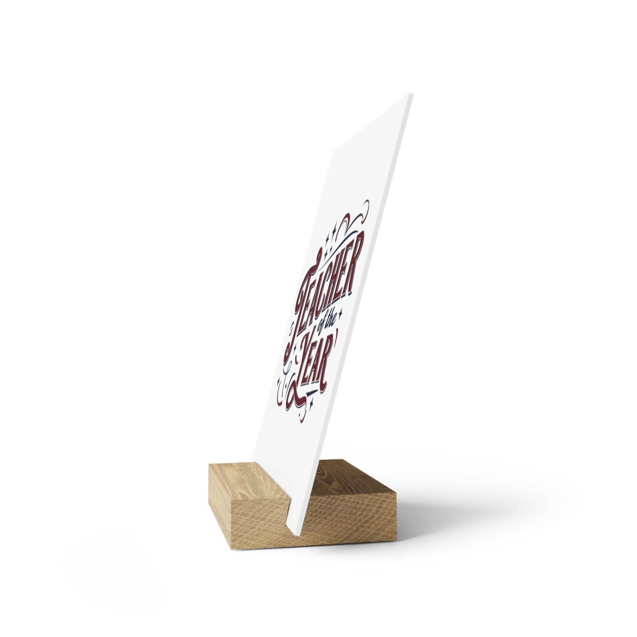 Printify home decor plaque with wooden stand featuring eco-friendly teacher of the year gift design