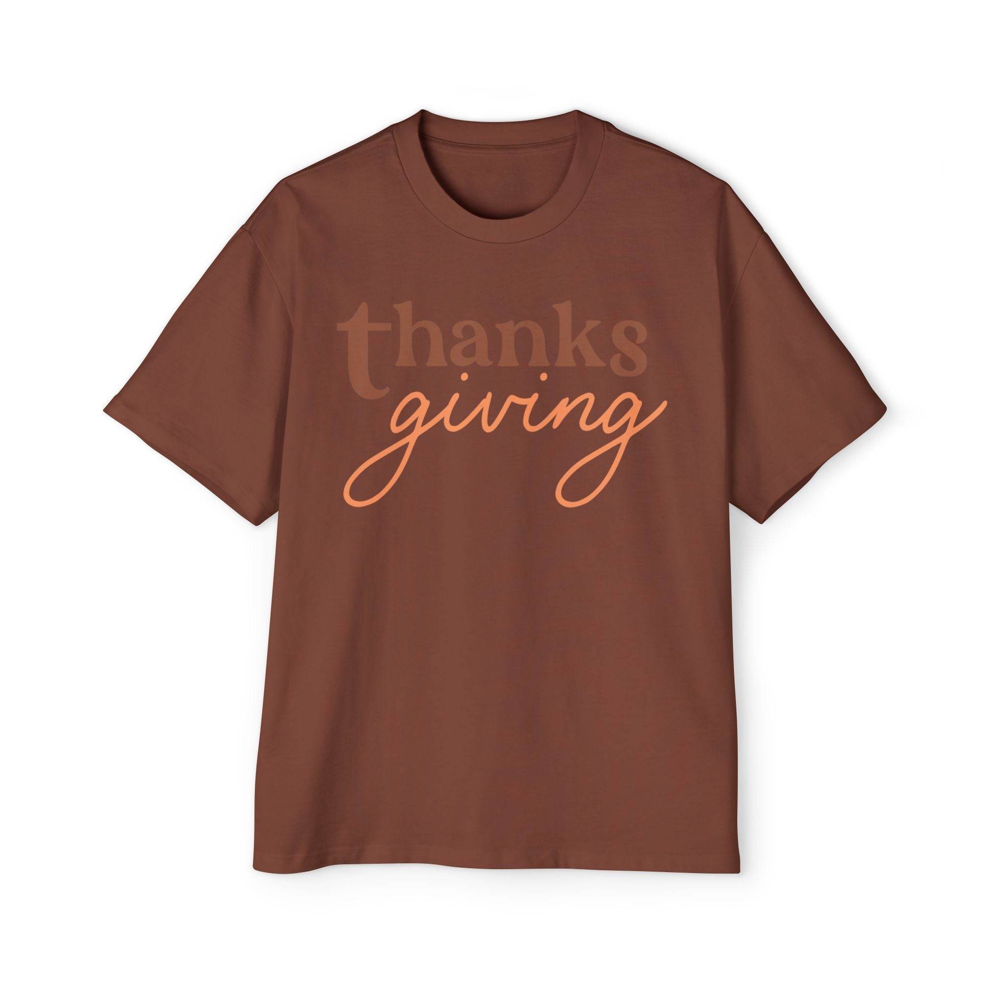 Printify brown eco-friendly Thanksgiving shirt men with thanksgiving text design
