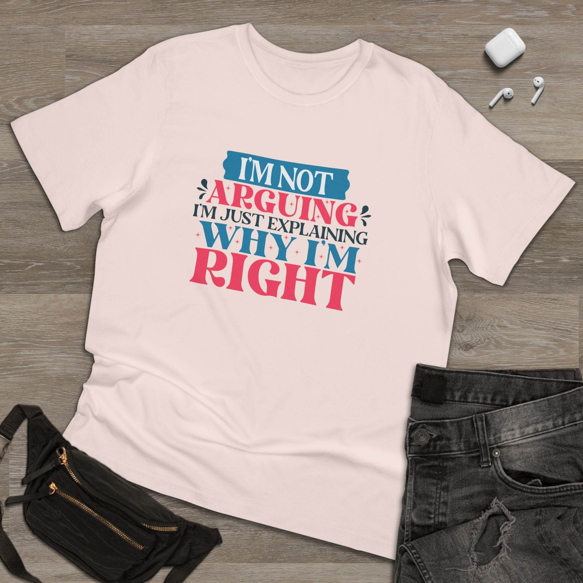 Printify eco-friendly unisex t-shirt with funny I’m not arguing graphic design laid flat