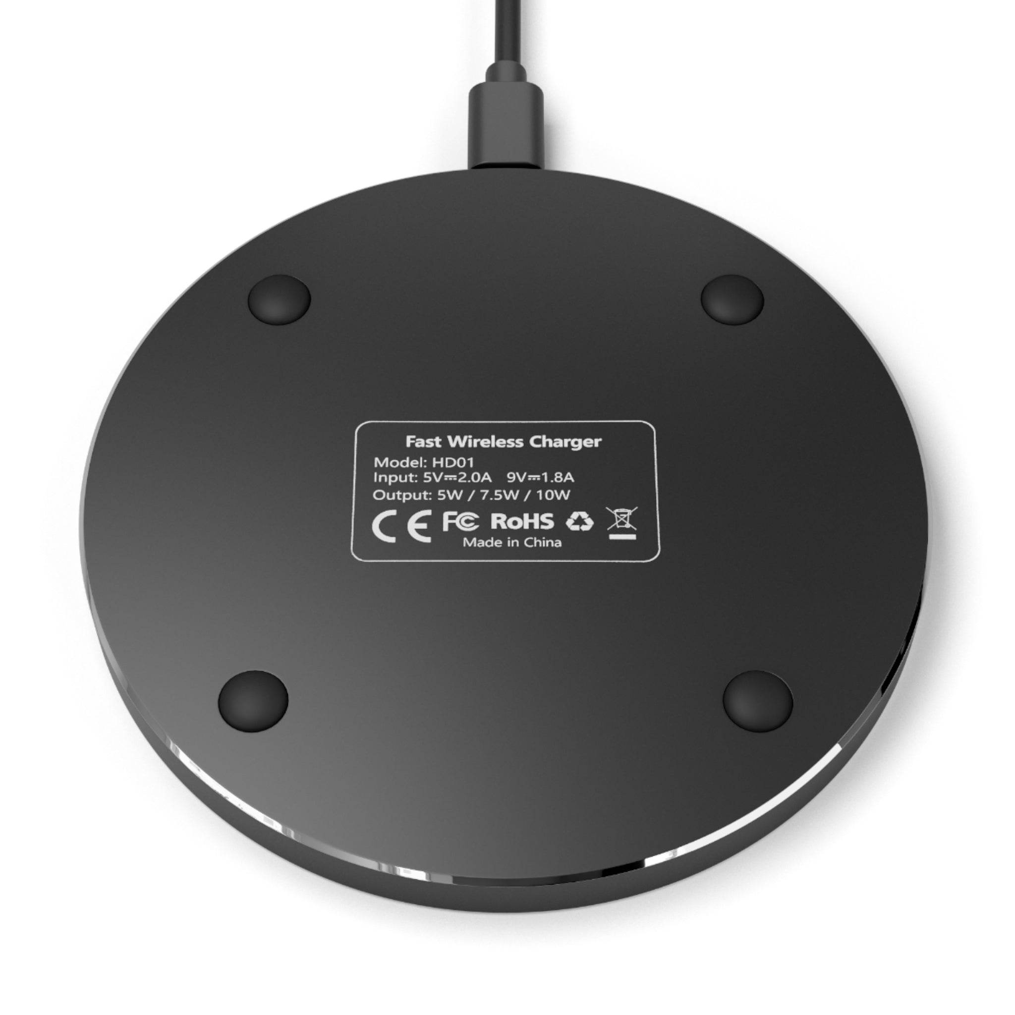 Printify eco-friendly wireless charger black circular fast charging pad with cable attached
