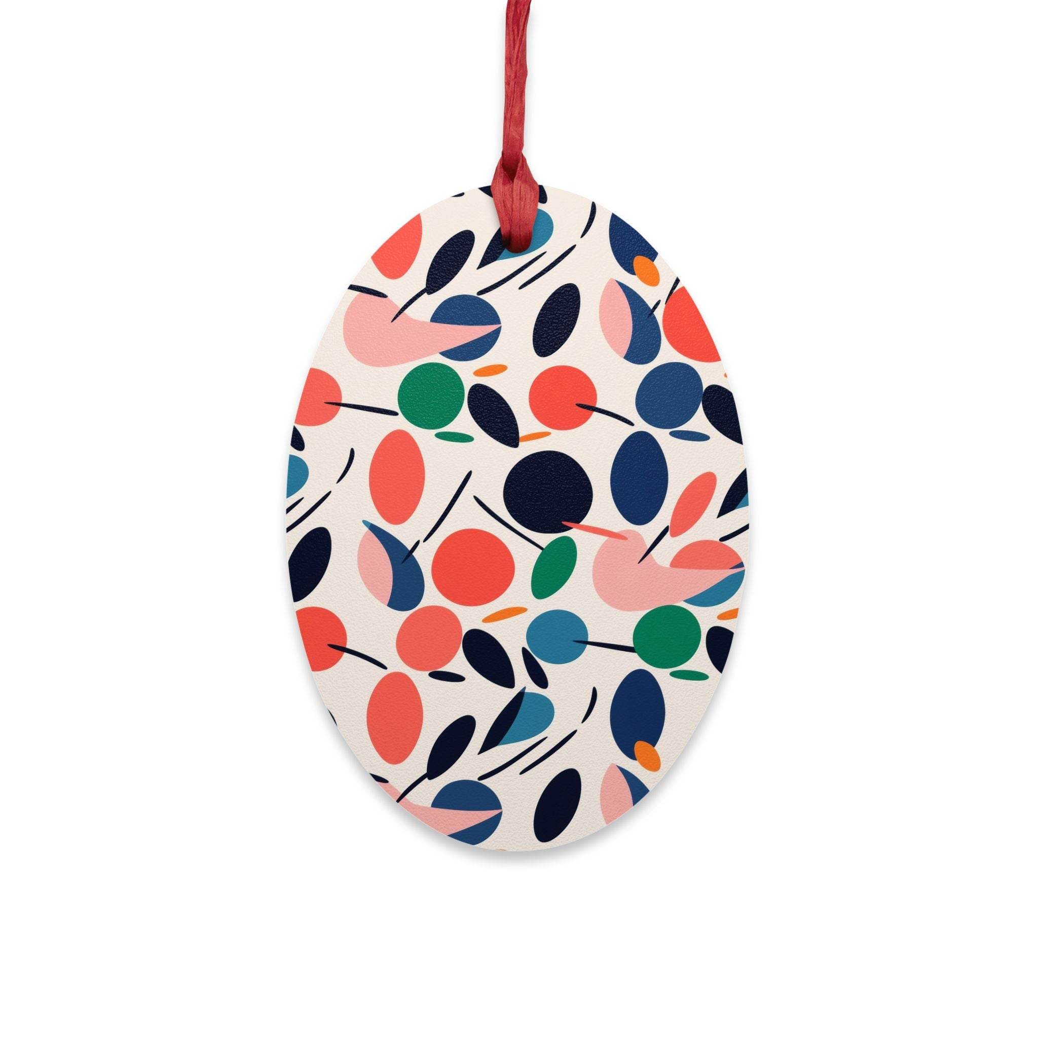 Printify seasonal decoration eco-friendly wooden ornaments with colorful abstract leaf pattern and red string