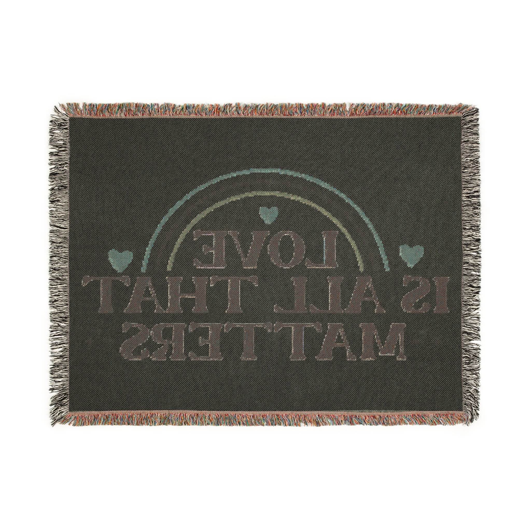 Printify eco-friendly woven blanket with Love Is All That Matters text and heart design