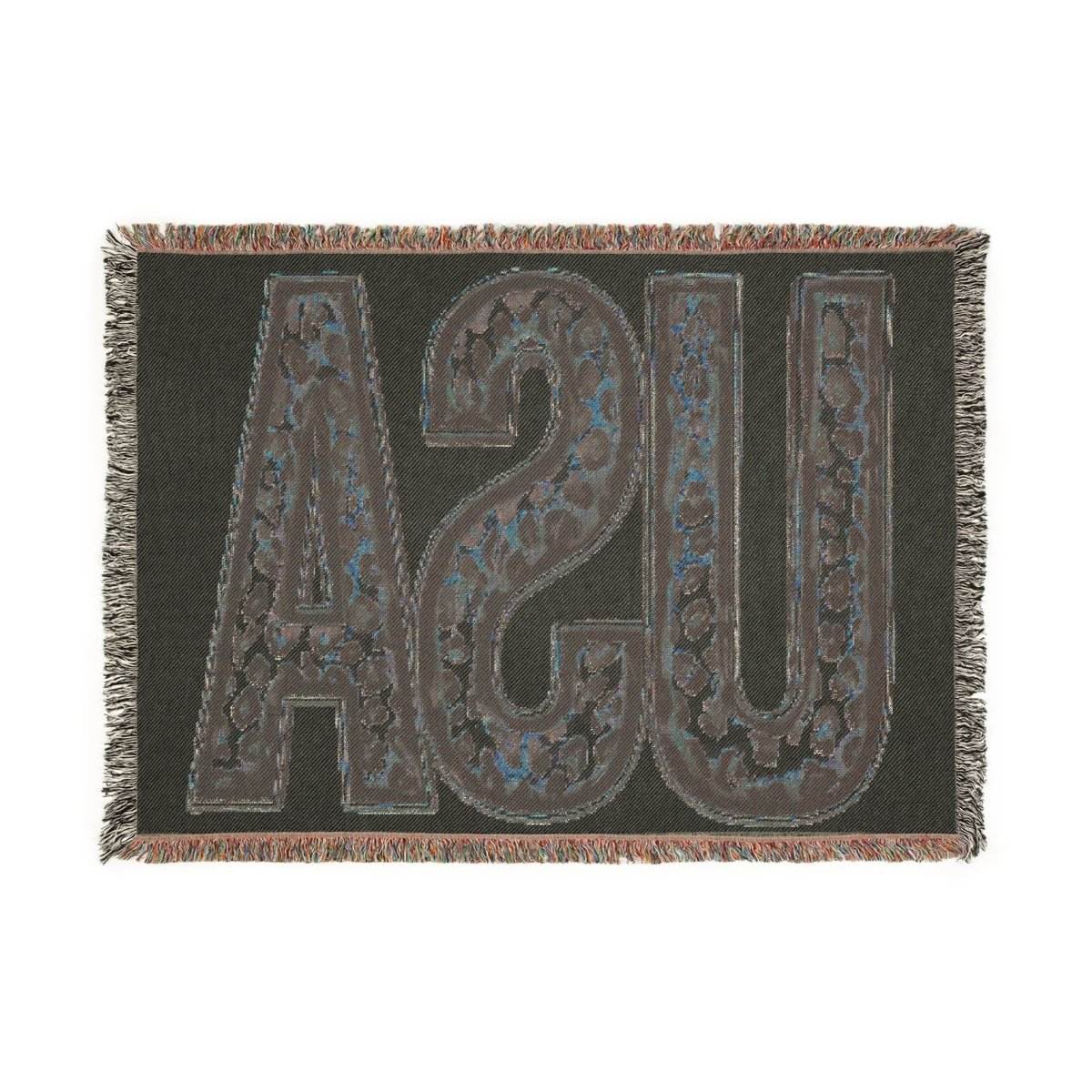 Printify eco-friendly woven blanket with large abstract design and fringed edges