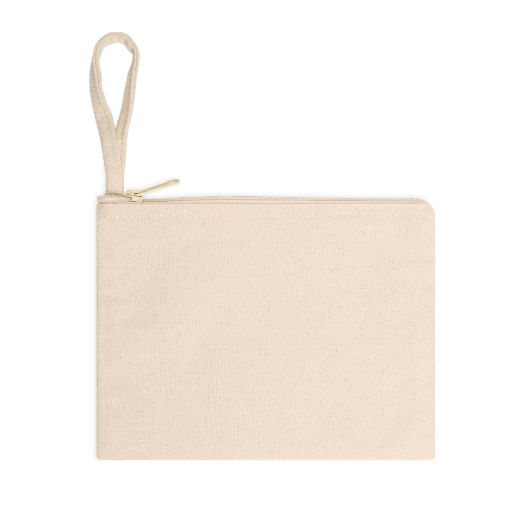 Printify eco-friendly zipper pouch in natural beige with wrist strap for convenient carrying