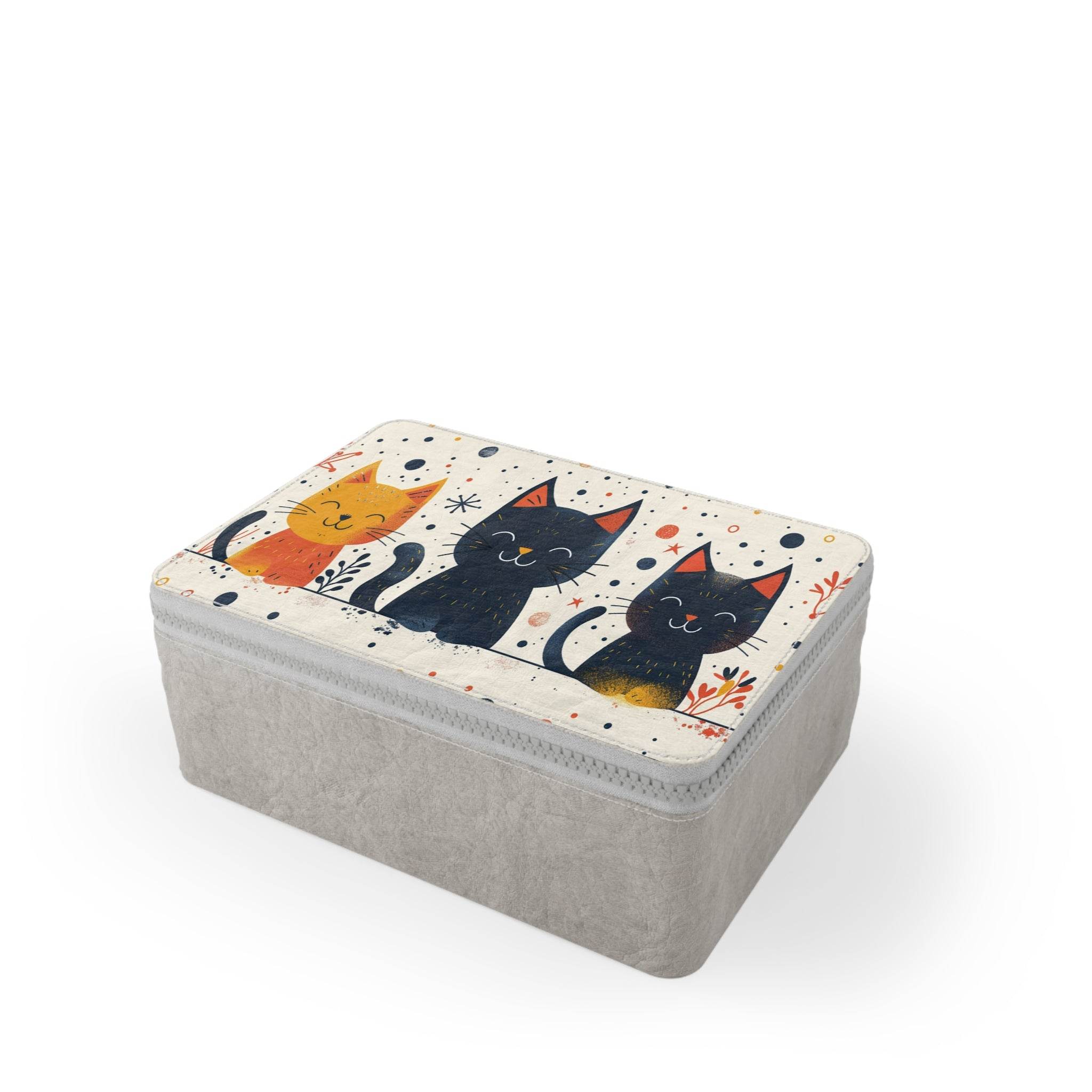 Printify cat-themed eco lunch carrier with colorful cat illustrations and zip closure for kitchen accessories