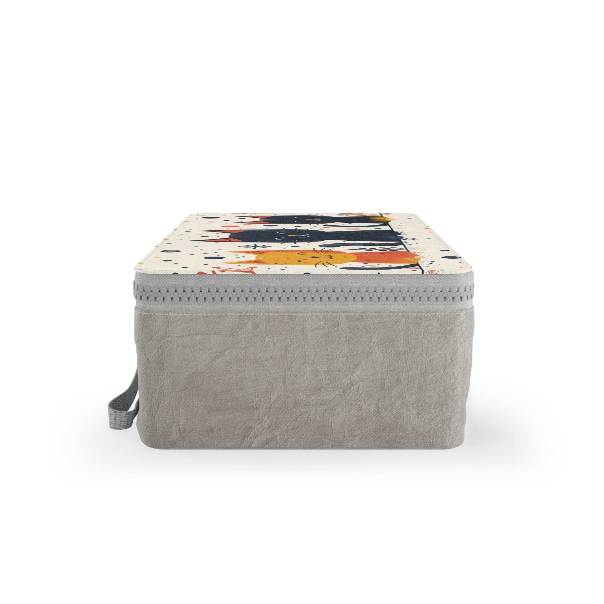 Printify cat-themed eco lunch carrier with gray base and colorful cat design on top
