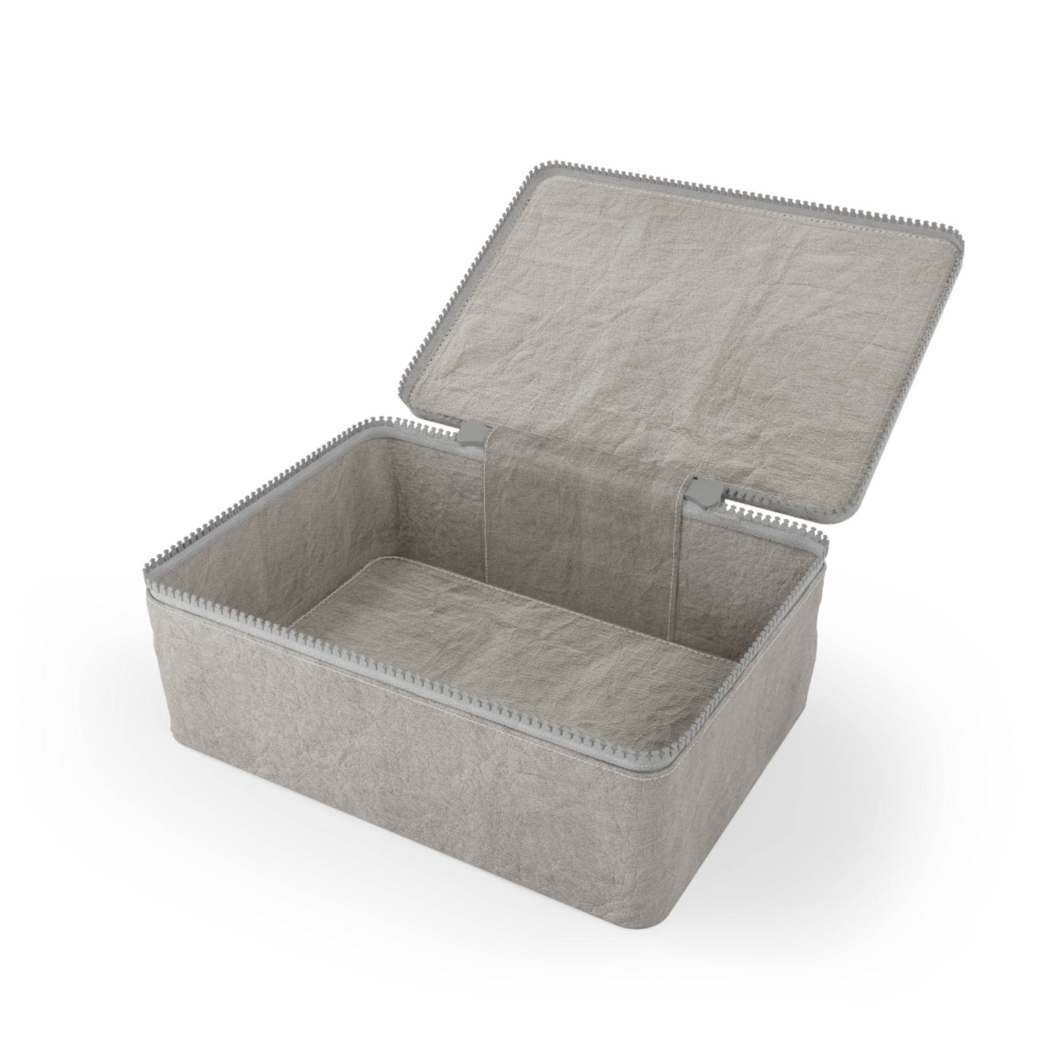 Printify cat-themed eco lunch carrier open showing spacious interior in neutral gray color