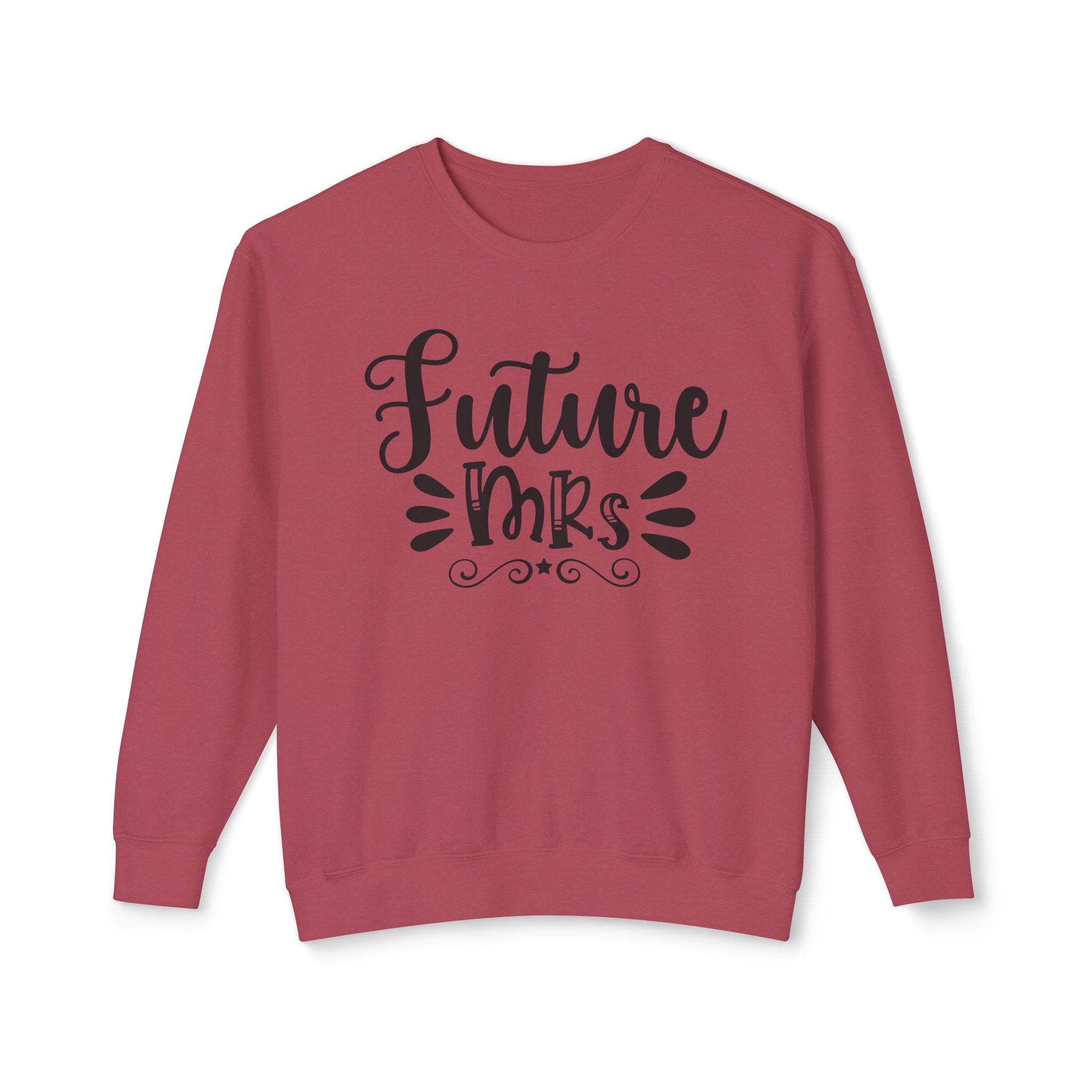 Printify eco-friendly bridal sweatshirt dusty rose crewneck with black Future Mrs script ideal for brides