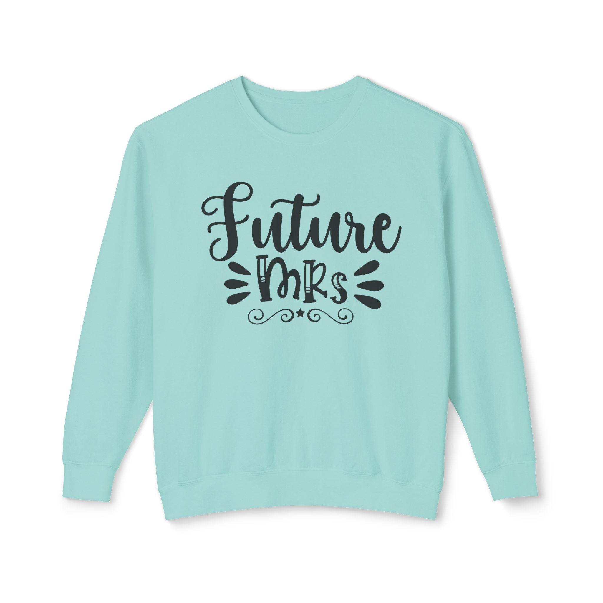 Printify mint crewneck with Future Mrs black script soft casual fit eco-friendly bridal sweatshirt for shower