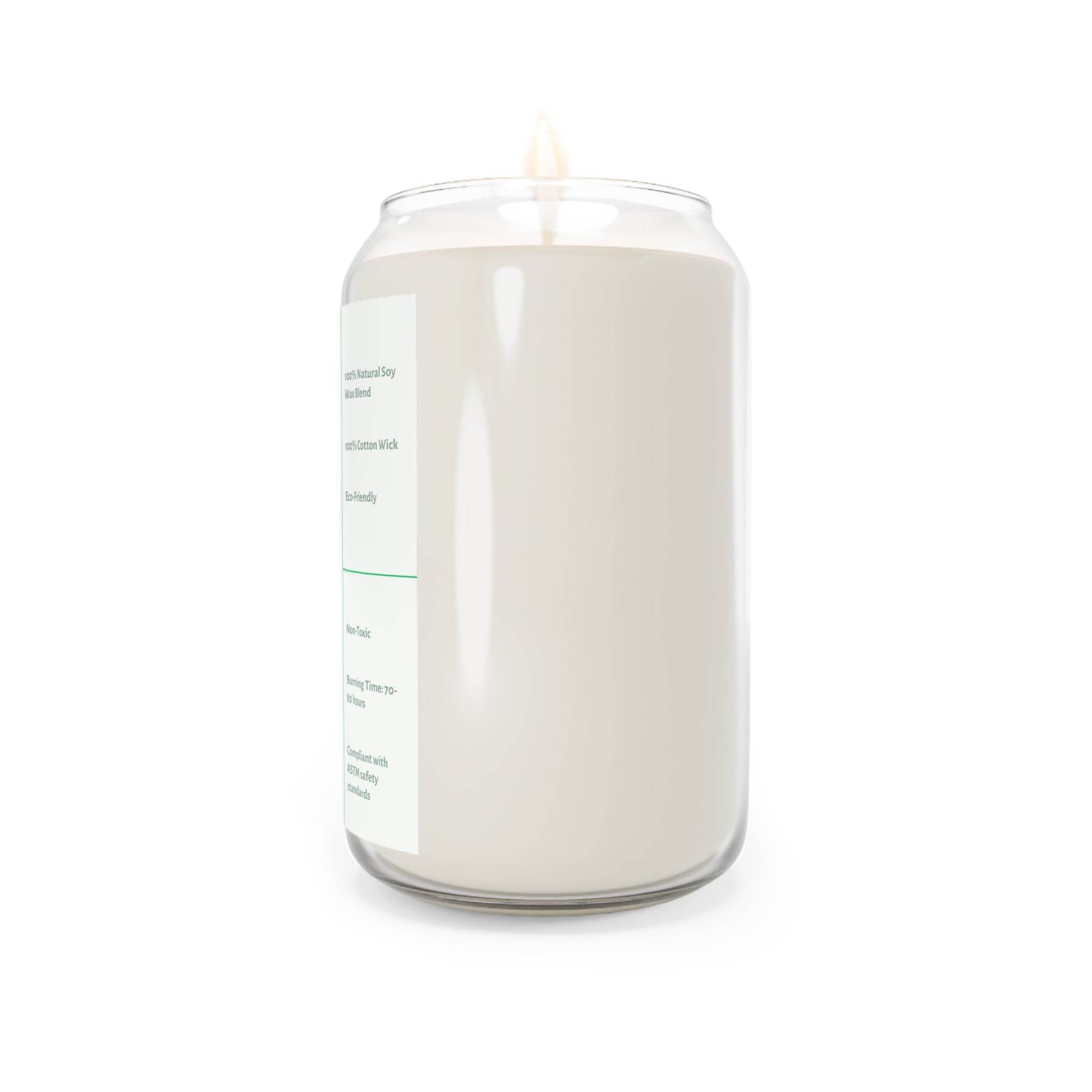 Printify eco-friendly scented candle in clear glass jar with white wax burning flame