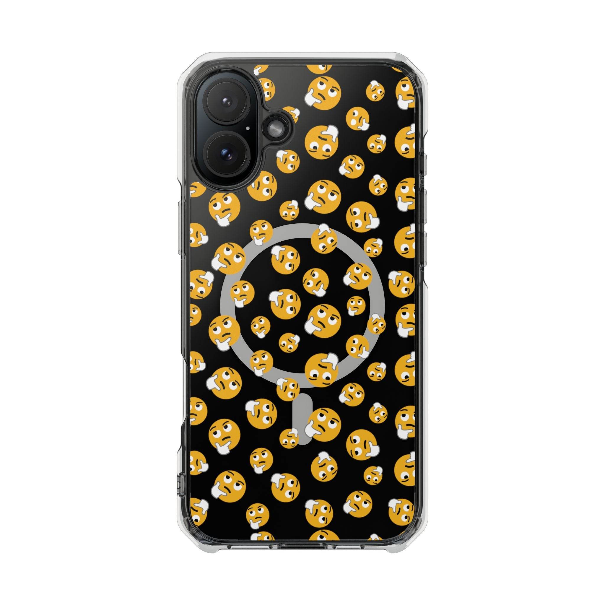 Printify eco-friendly magnetic phone case with transparent design and expressive emoji pattern