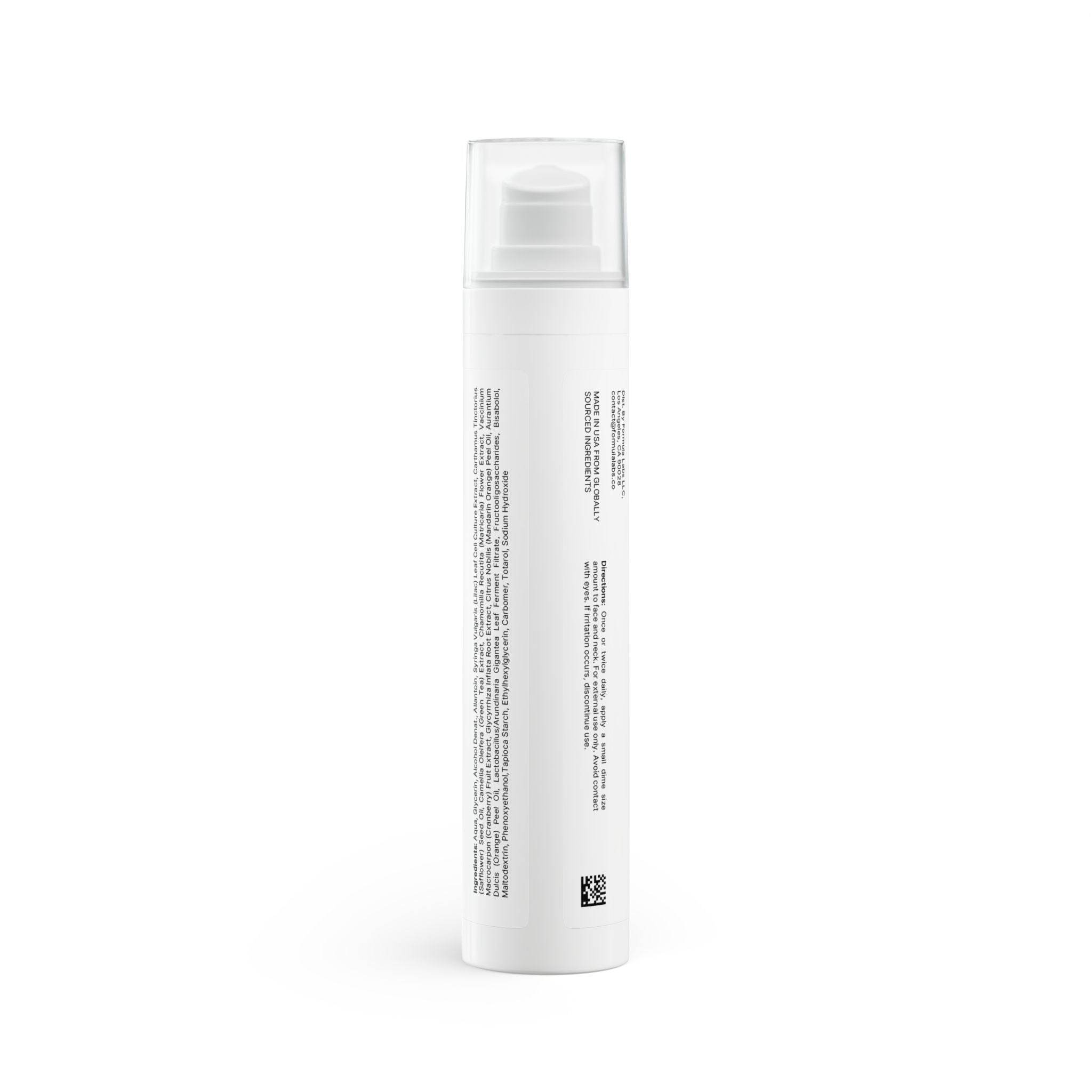 White pump bottle of natural dewdrop face gel with clear cap and printed text on the side