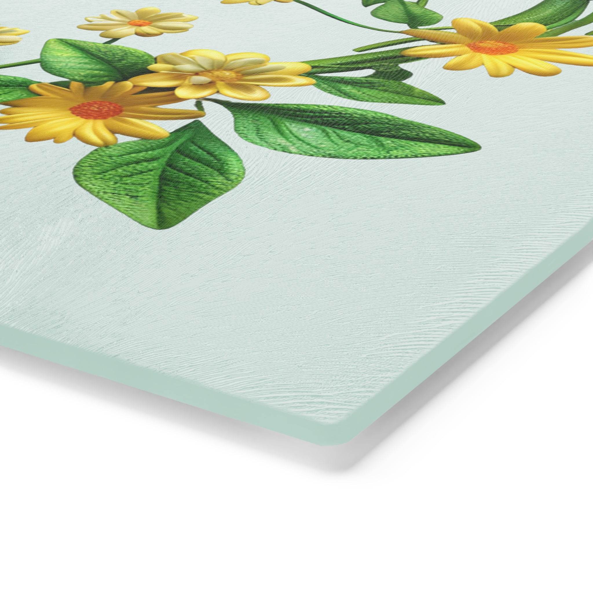 Printify floral eco-friendly cutting board with yellow flowers and green leaves on light background