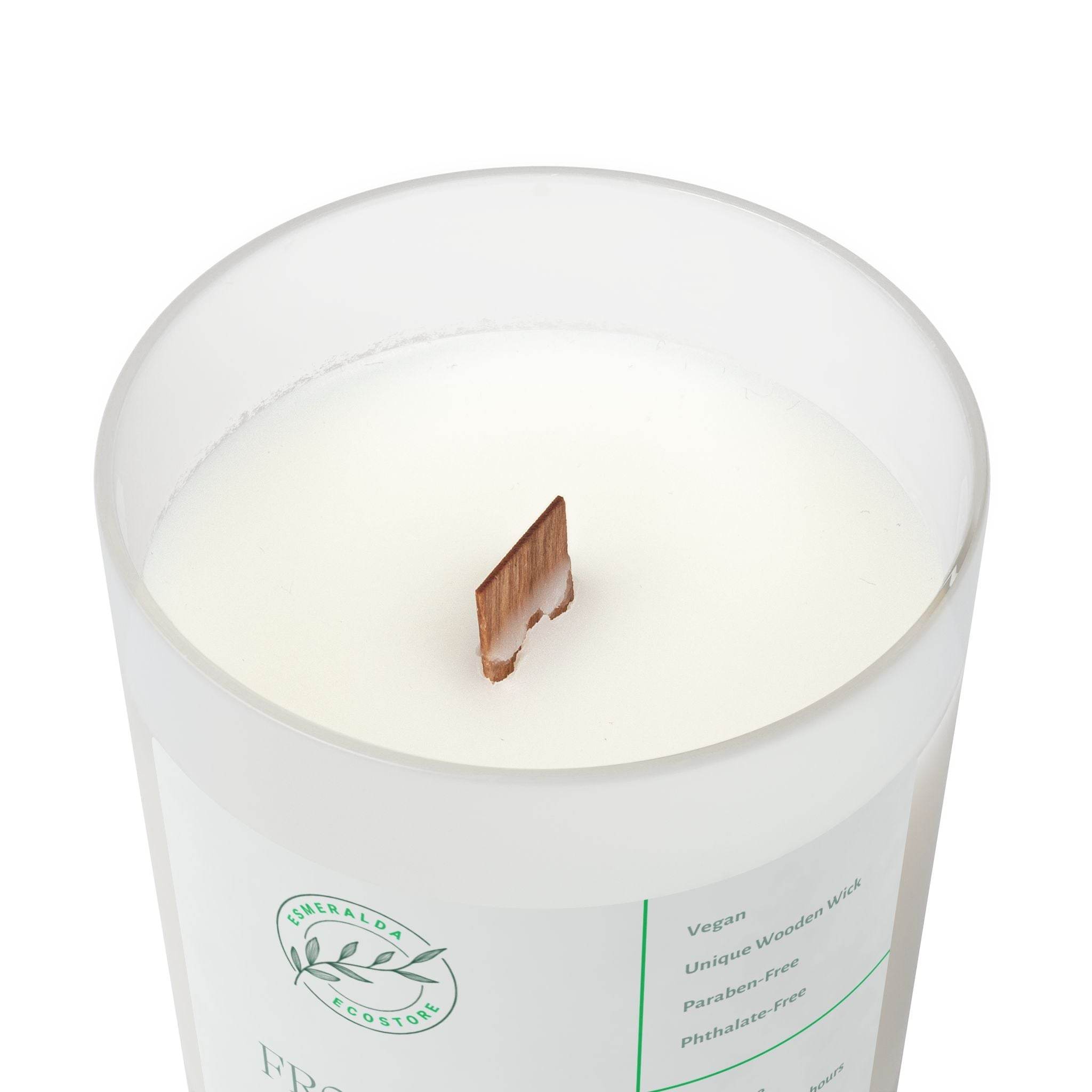 Printify frosted glass eco candle with wooden wick in a white frosted glass container