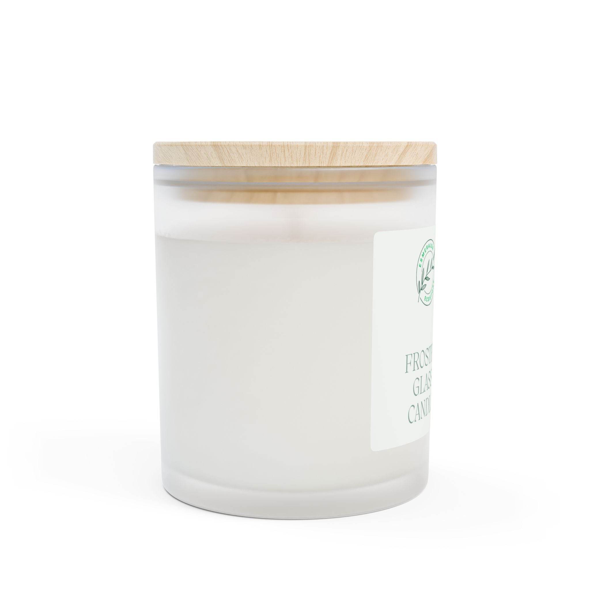 Printify frosted glass eco candle with wooden lid in a minimalist white design