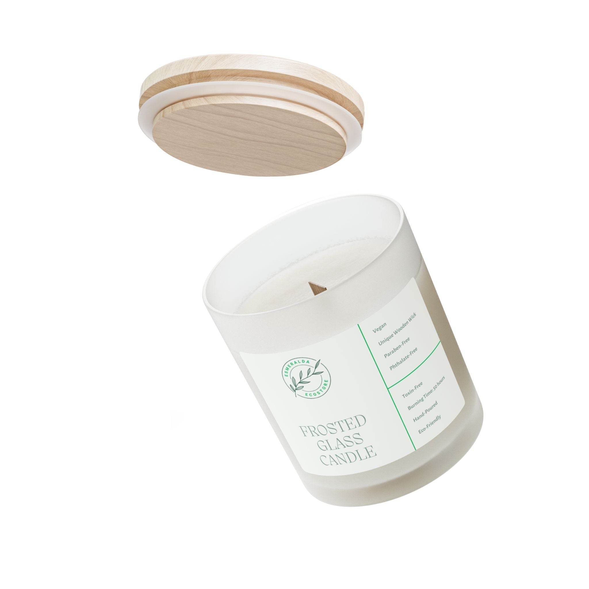 Printify frosted glass eco candle with wooden lid showcasing sustainable and natural design