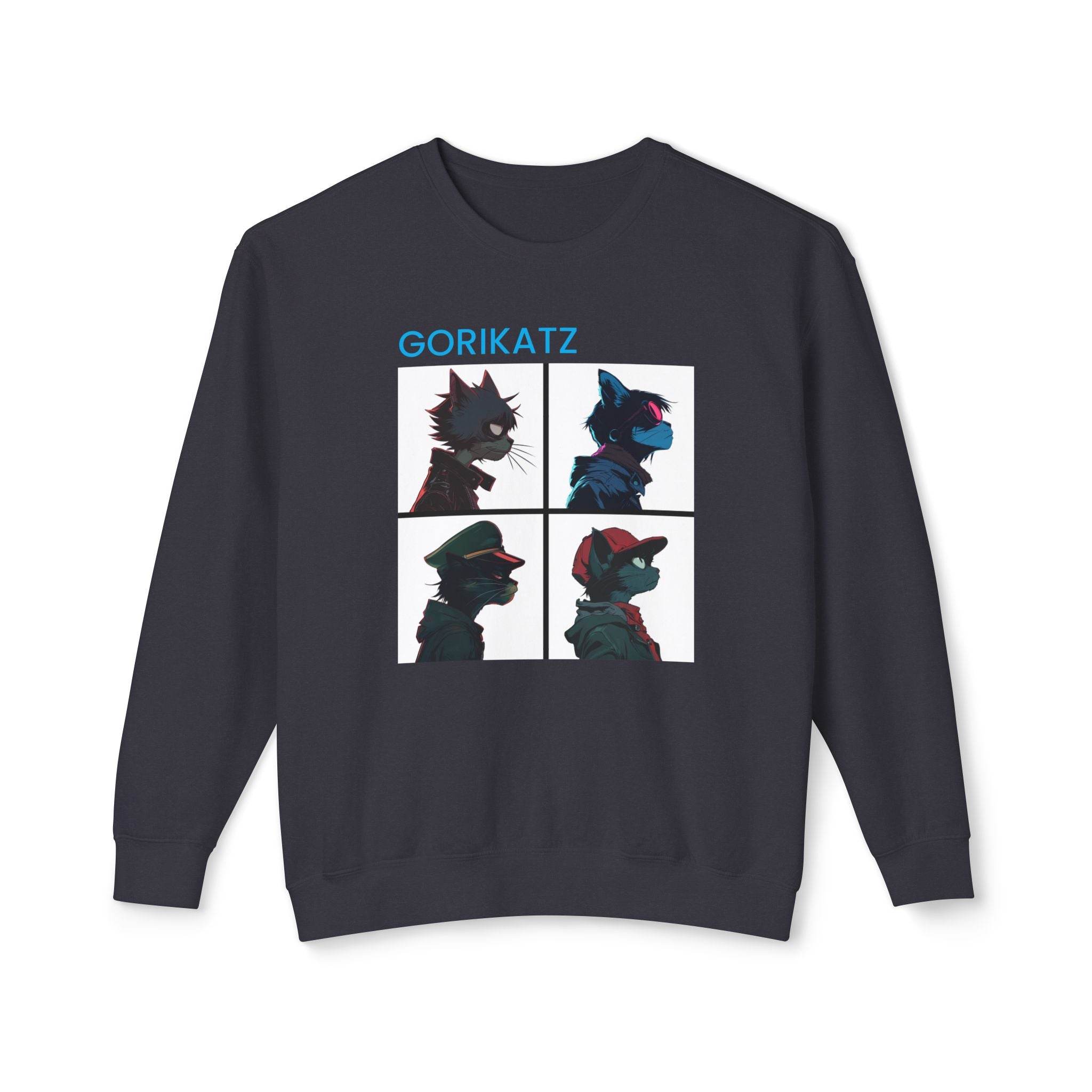 Printify unisex eco-friendly sweatshirt with Gorikatz graphic design on front in black