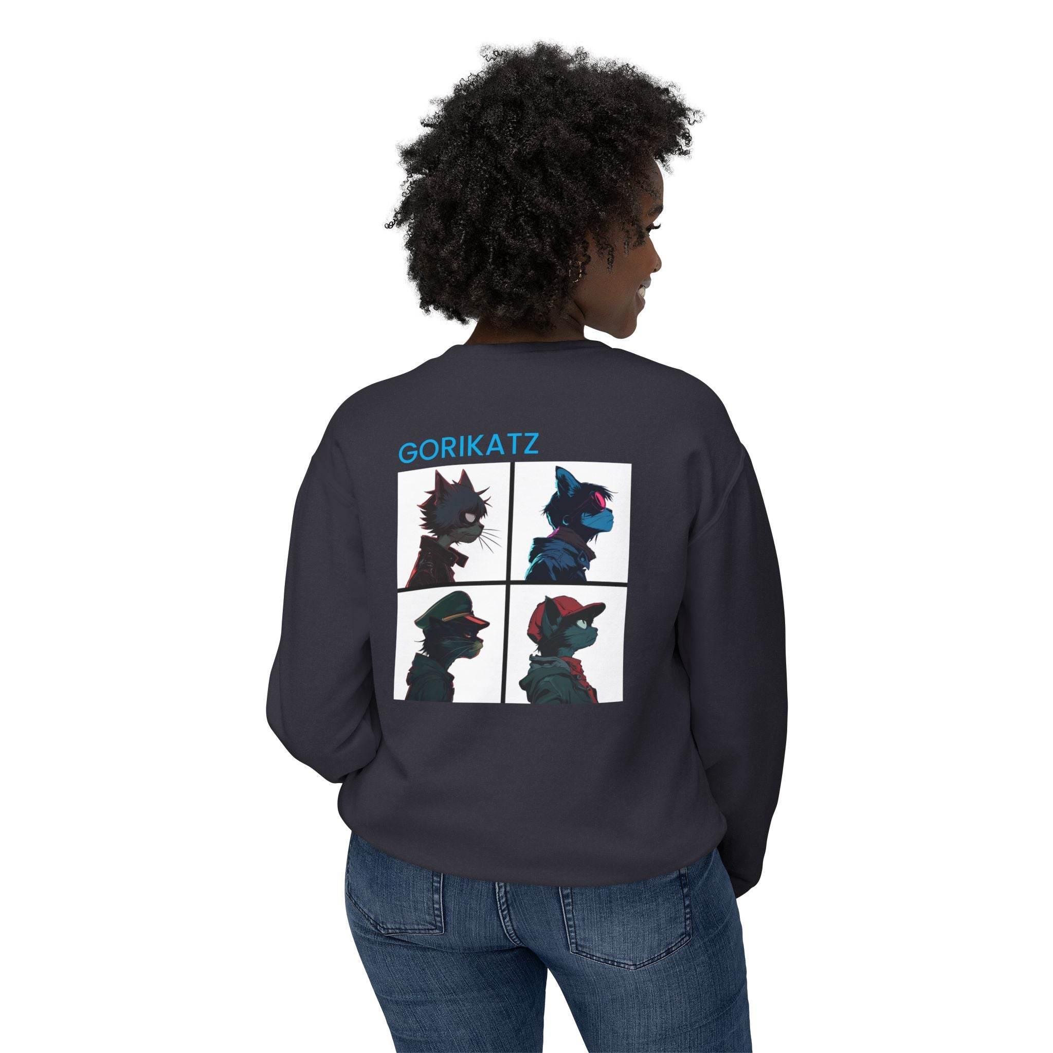 Unisex eco-friendly sweatshirt by Printify featuring Gorikatz graphic design on the back