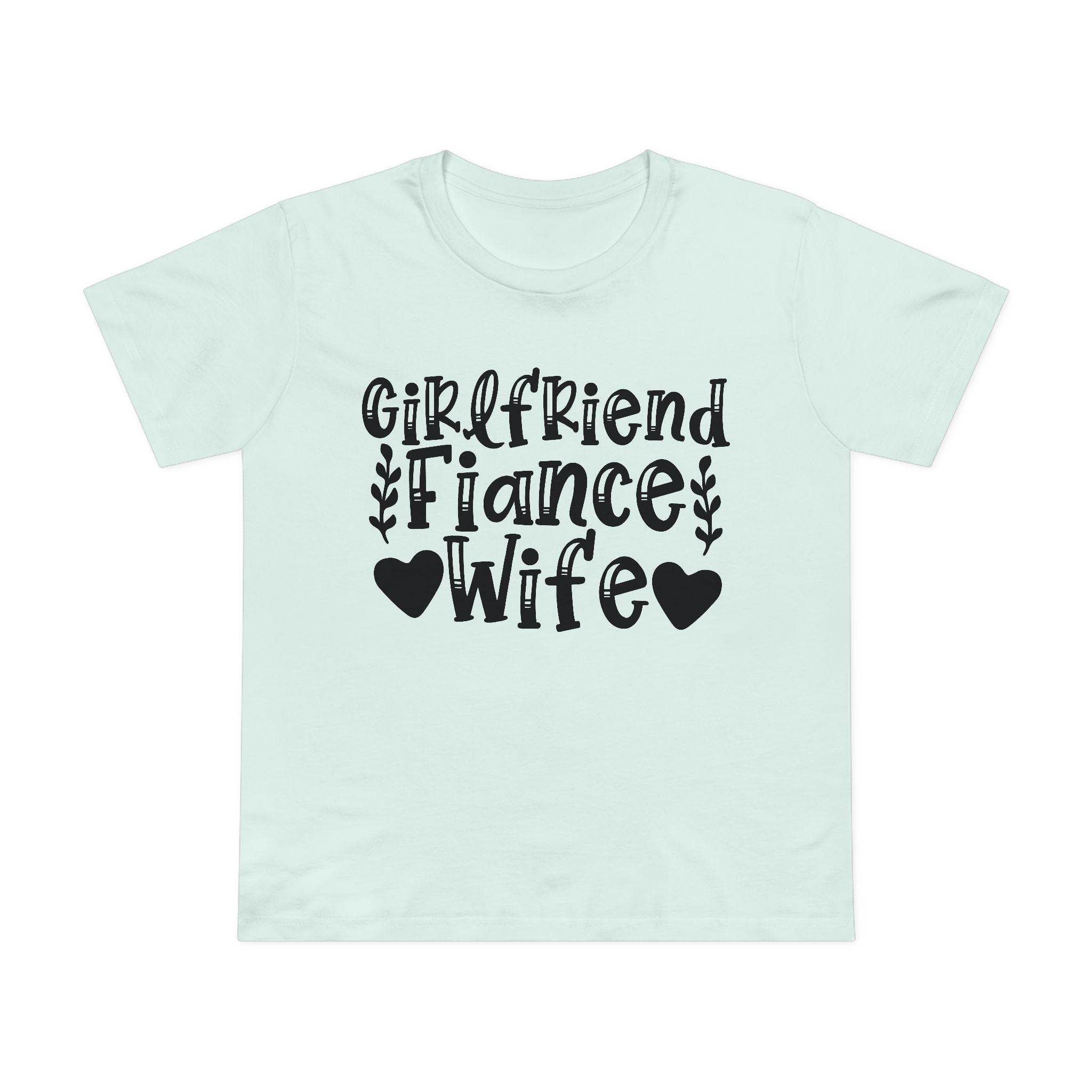 Printify eco-friendly women's relationship tee light mint T-shirt with black Girlfriend Fiance Wife design
