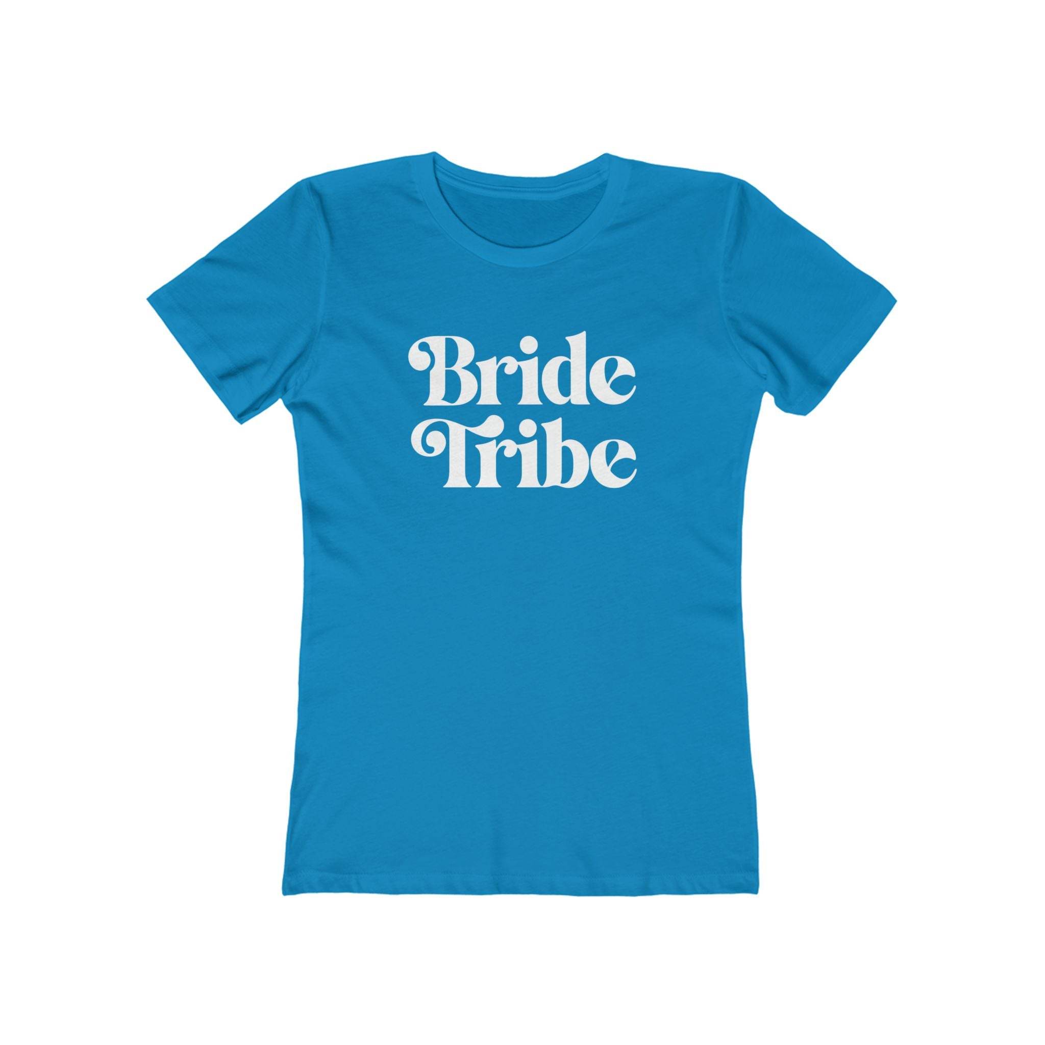 Printify eco-friendly bride tribe shirt turquoise womens fitted tee with white retro Bride Tribe print