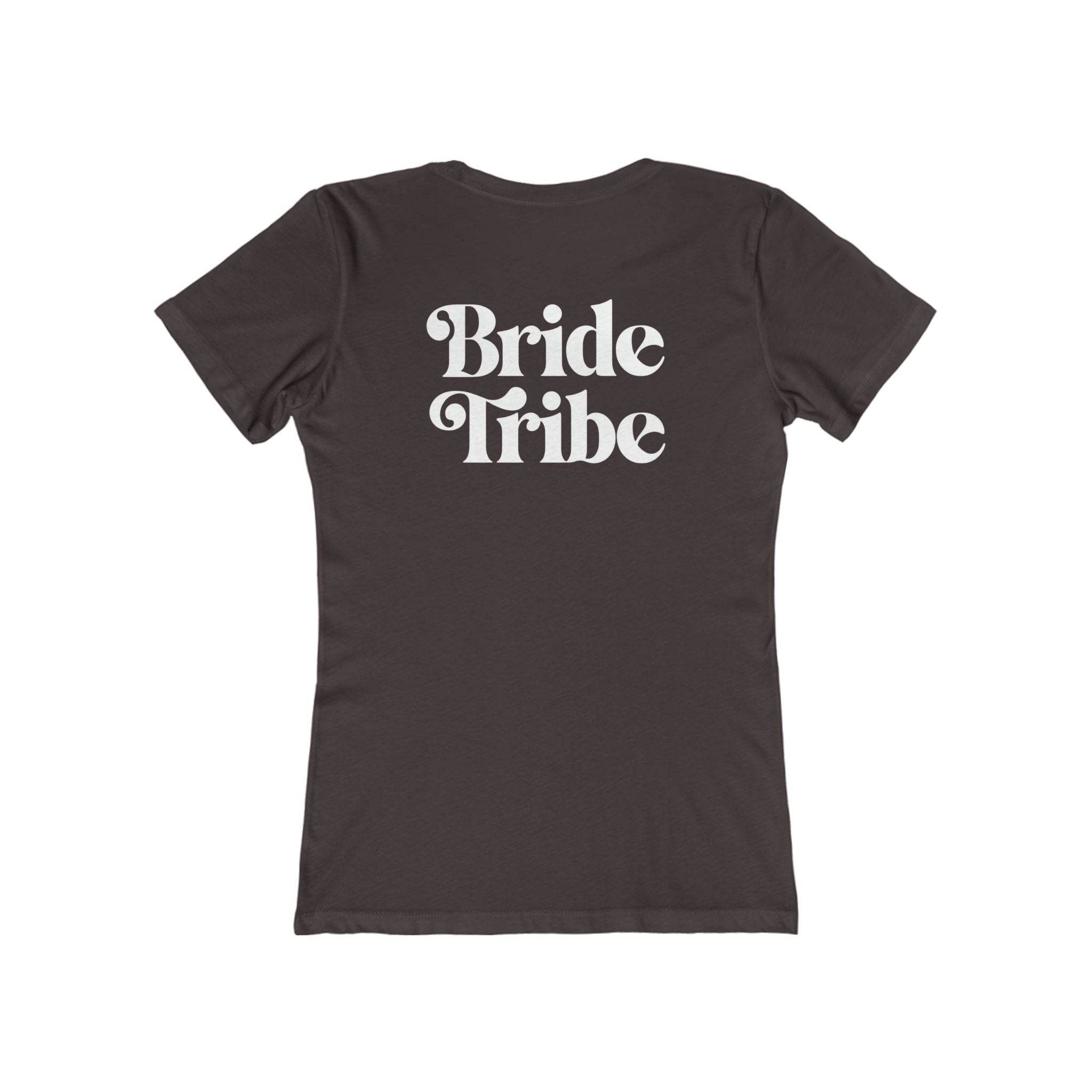 Printify eco-friendly bride tribe shirt charcoal fitted womens tee with white Bride Tribe back print