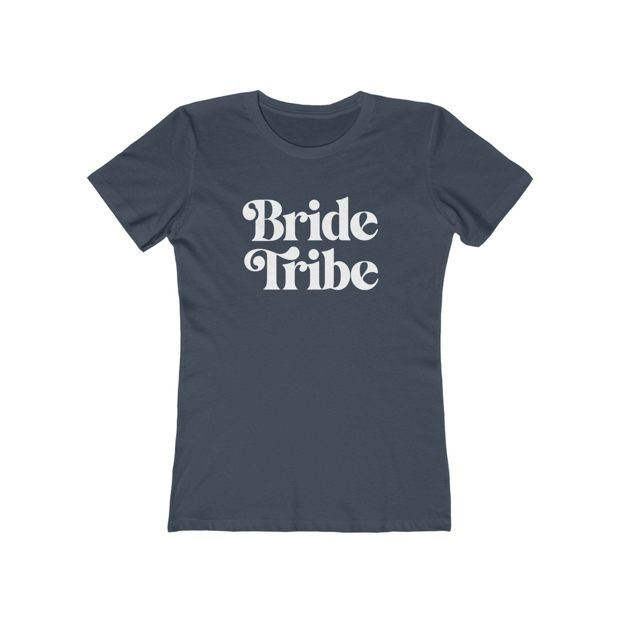 Printify womens charcoal fitted t shirt with white Bride Tribe print for bachelorette events eco-friendly bride tribe shirt