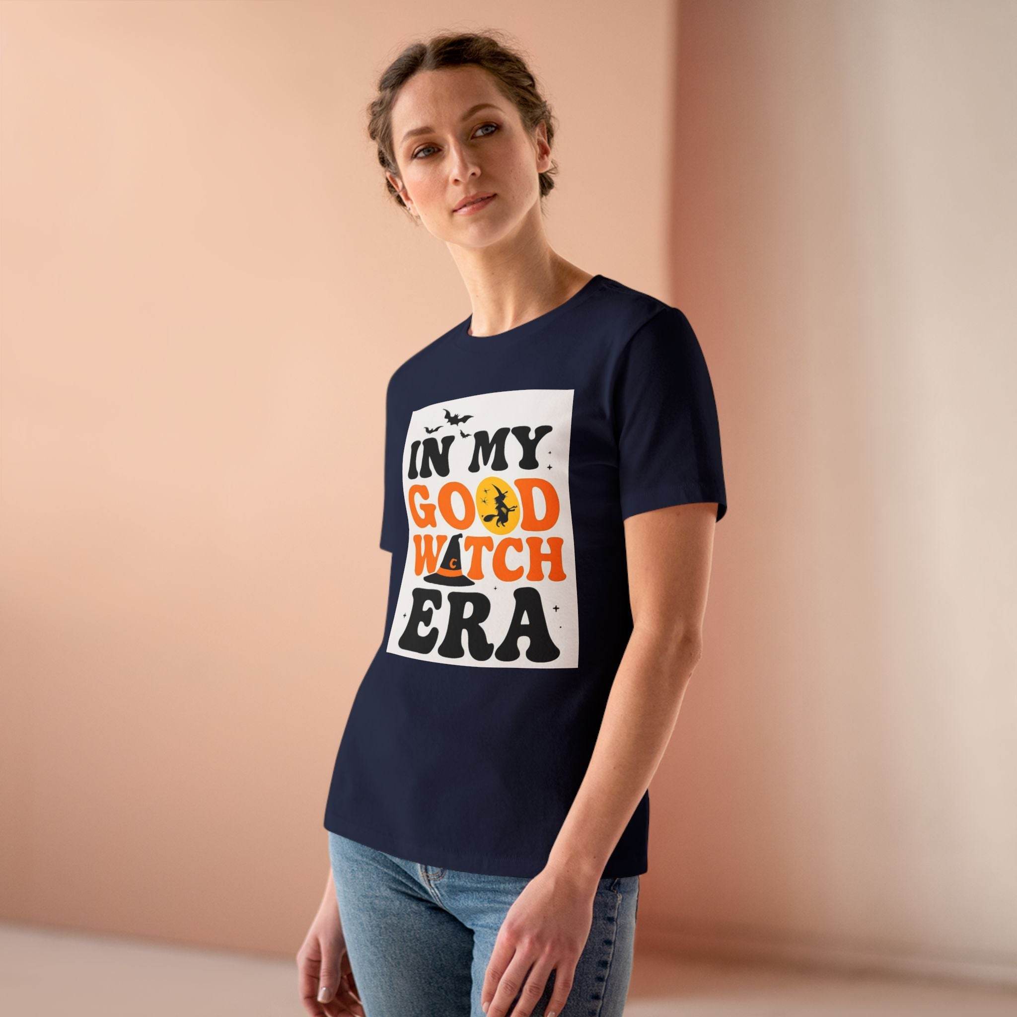 Printify T shirts eco friendly halloween t shirt women navy tee with vintage pumpkin graphic for casual fall wear