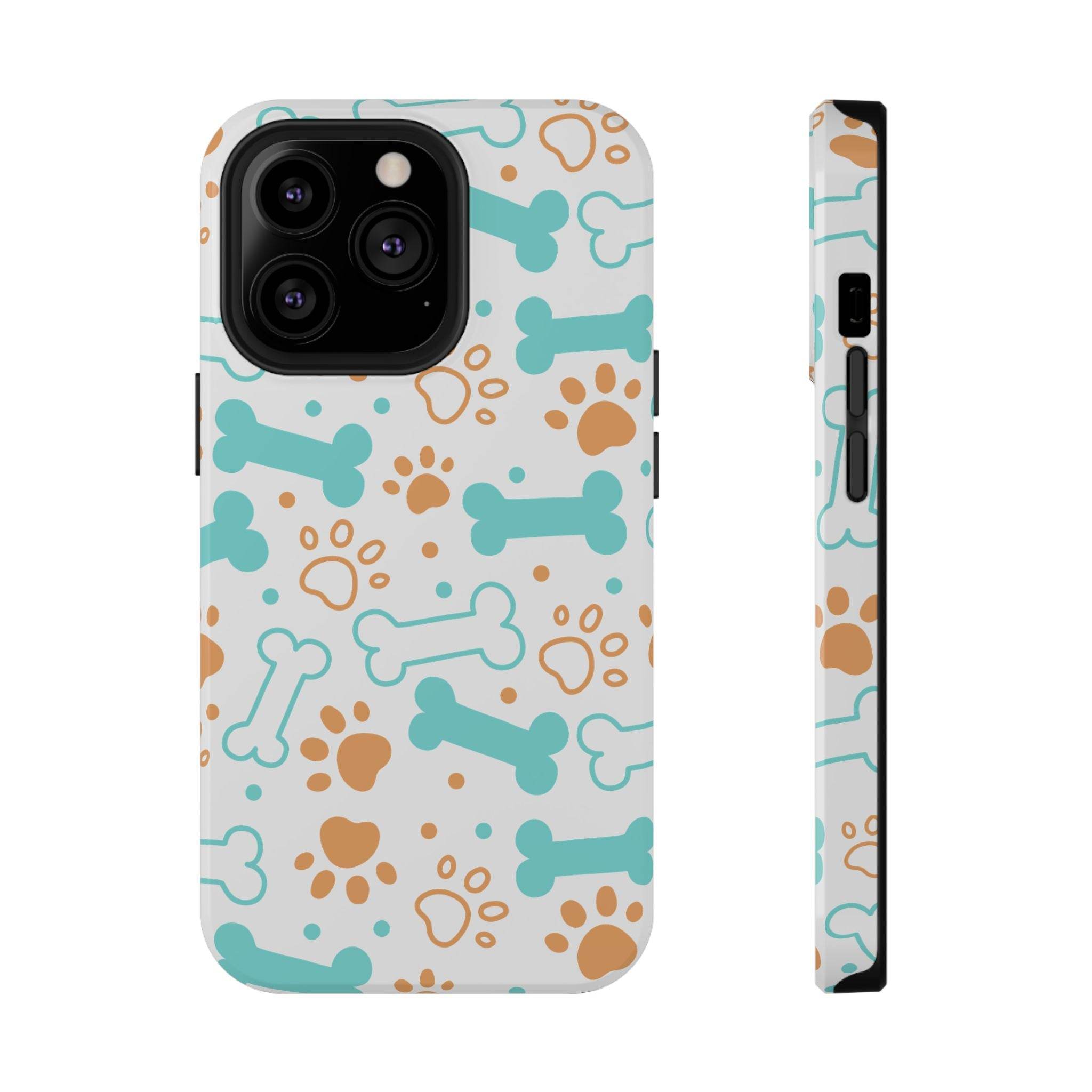 Printify impact-resistant pet-themed case with blue bones and brown paw prints design for phones