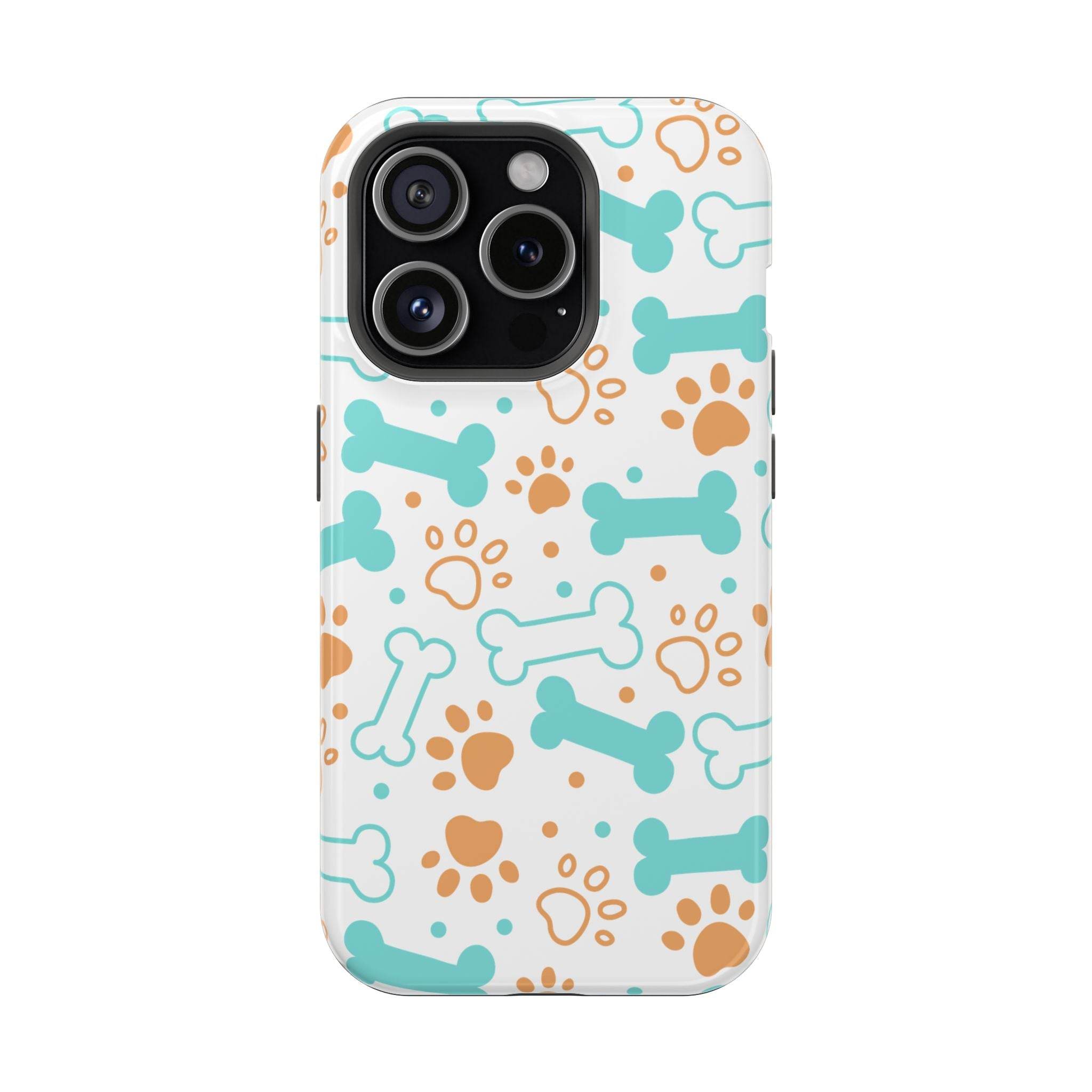 Printify impact-resistant pet-themed case with blue bones and orange paw prints pattern for phone