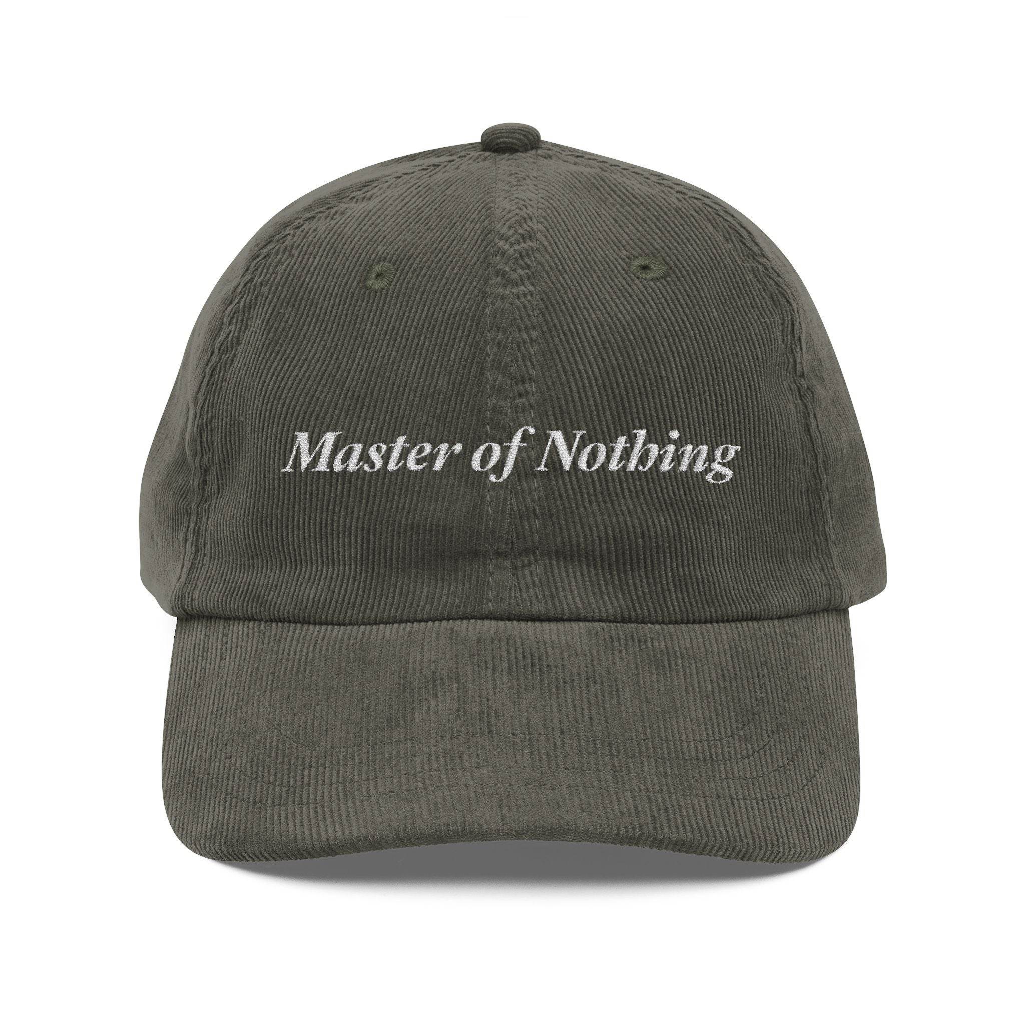 Printify vintage corduroy cap in dark gray with Master of Nothing embroidered text