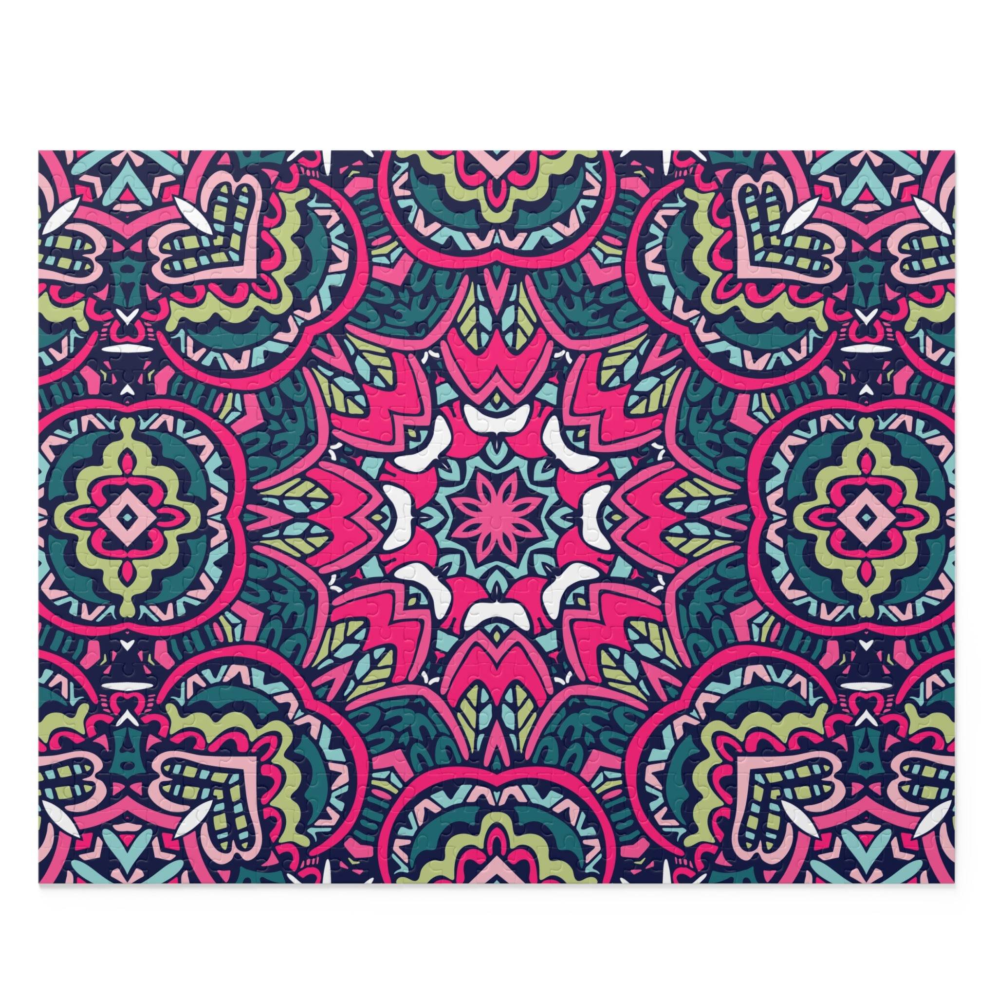 Printify mystic mosaic puzzle featuring vibrant, colorful geometric and floral patterns