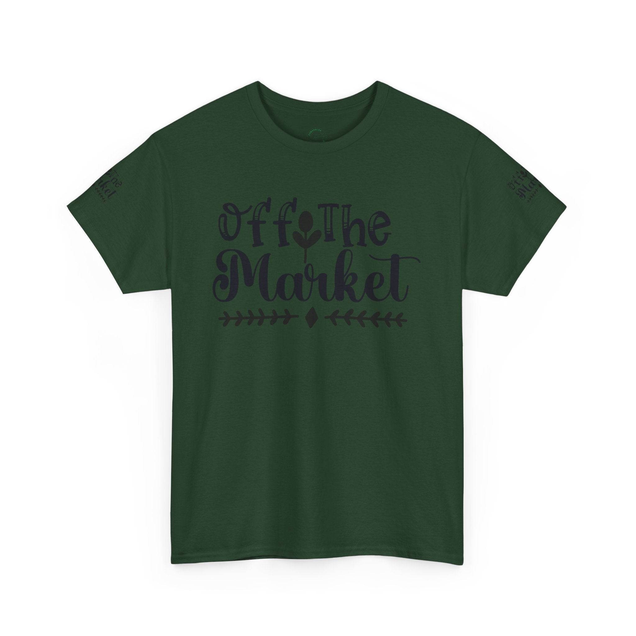 Printify dark green eco-friendly unisex t-shirt with Off The Market script print for casual wear