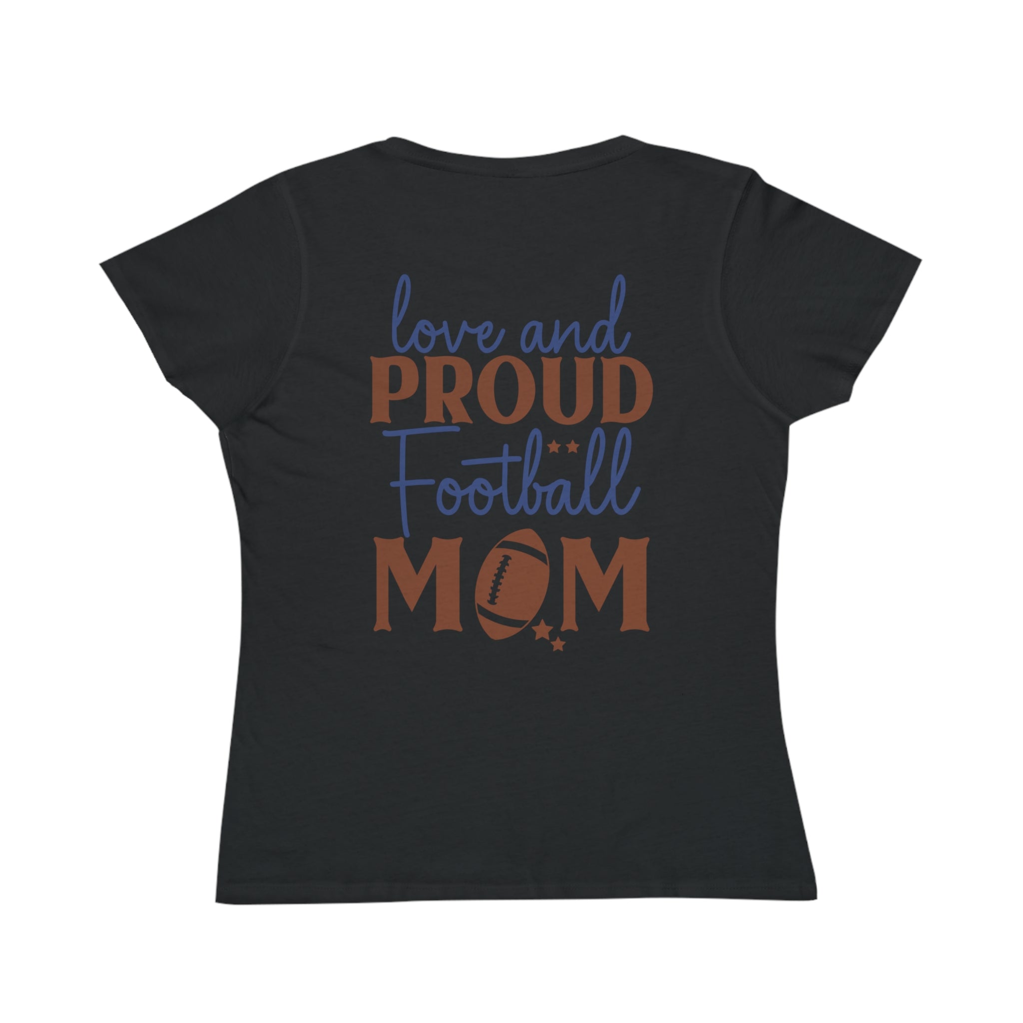 Black organic football mom t-shirt with love and proud football mom graphic print