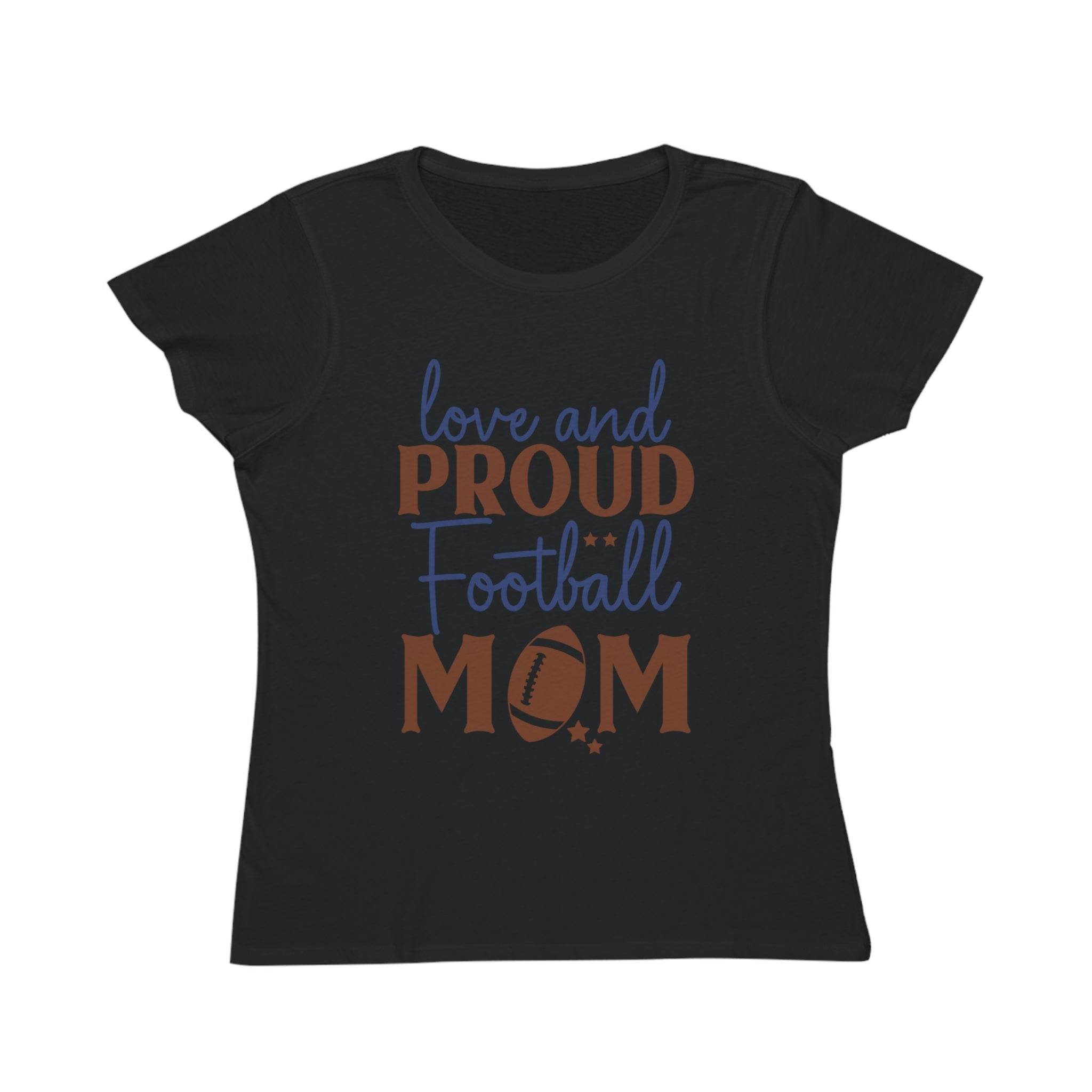 Black organic football mom t-shirt by Printify with love and proud football mom graphic