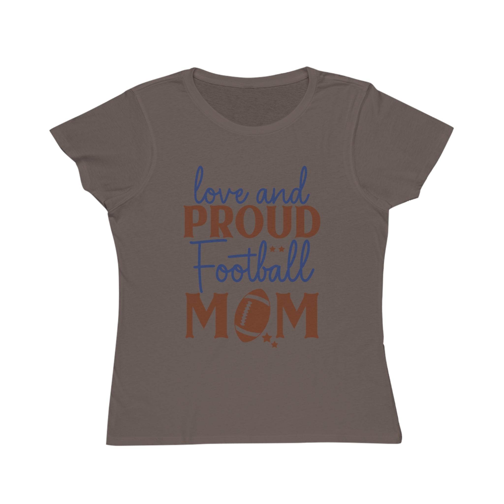 Gray organic football mom t-shirt with love and proud football mom text design