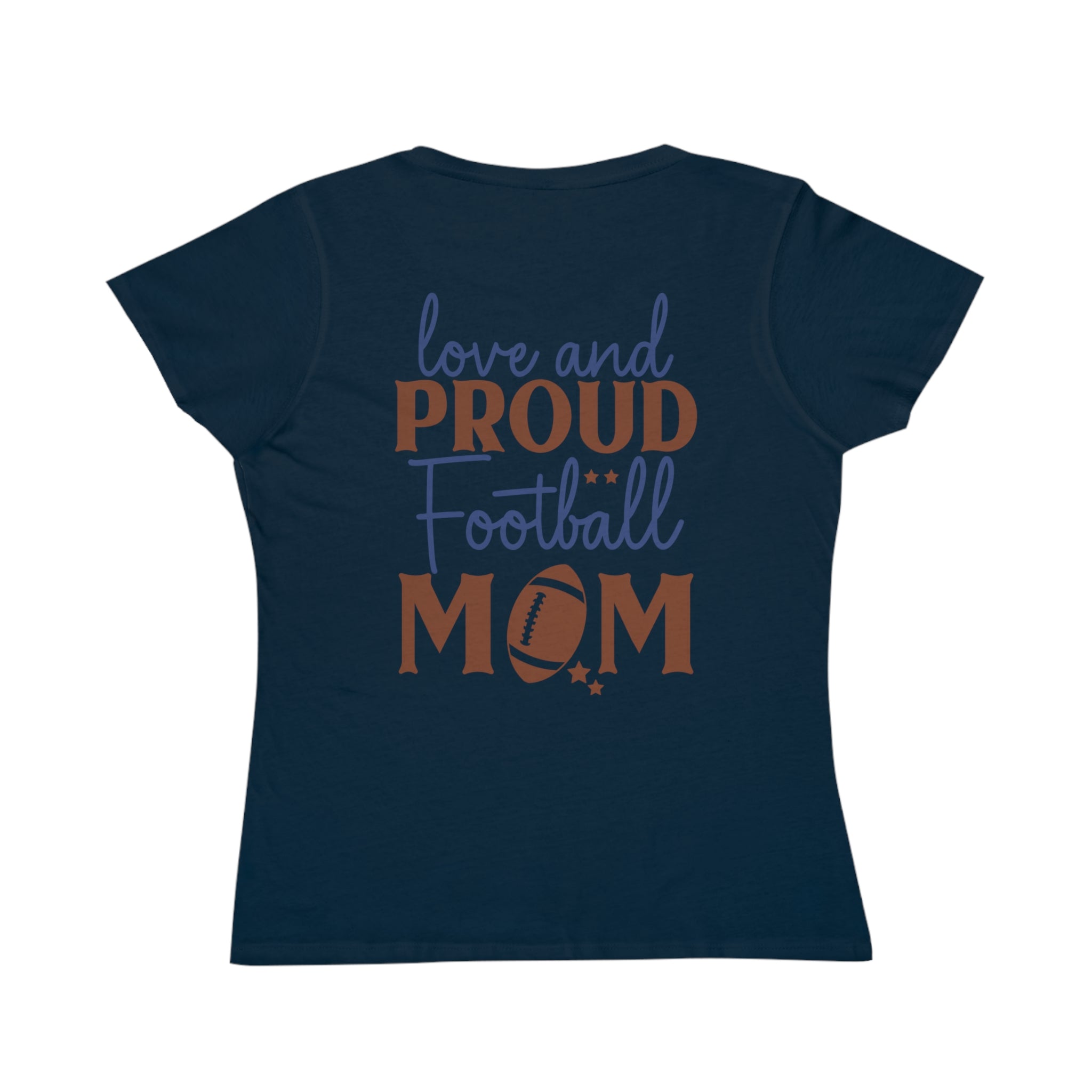 Navy Printify organic football mom t-shirt with love and proud football mom graphic design