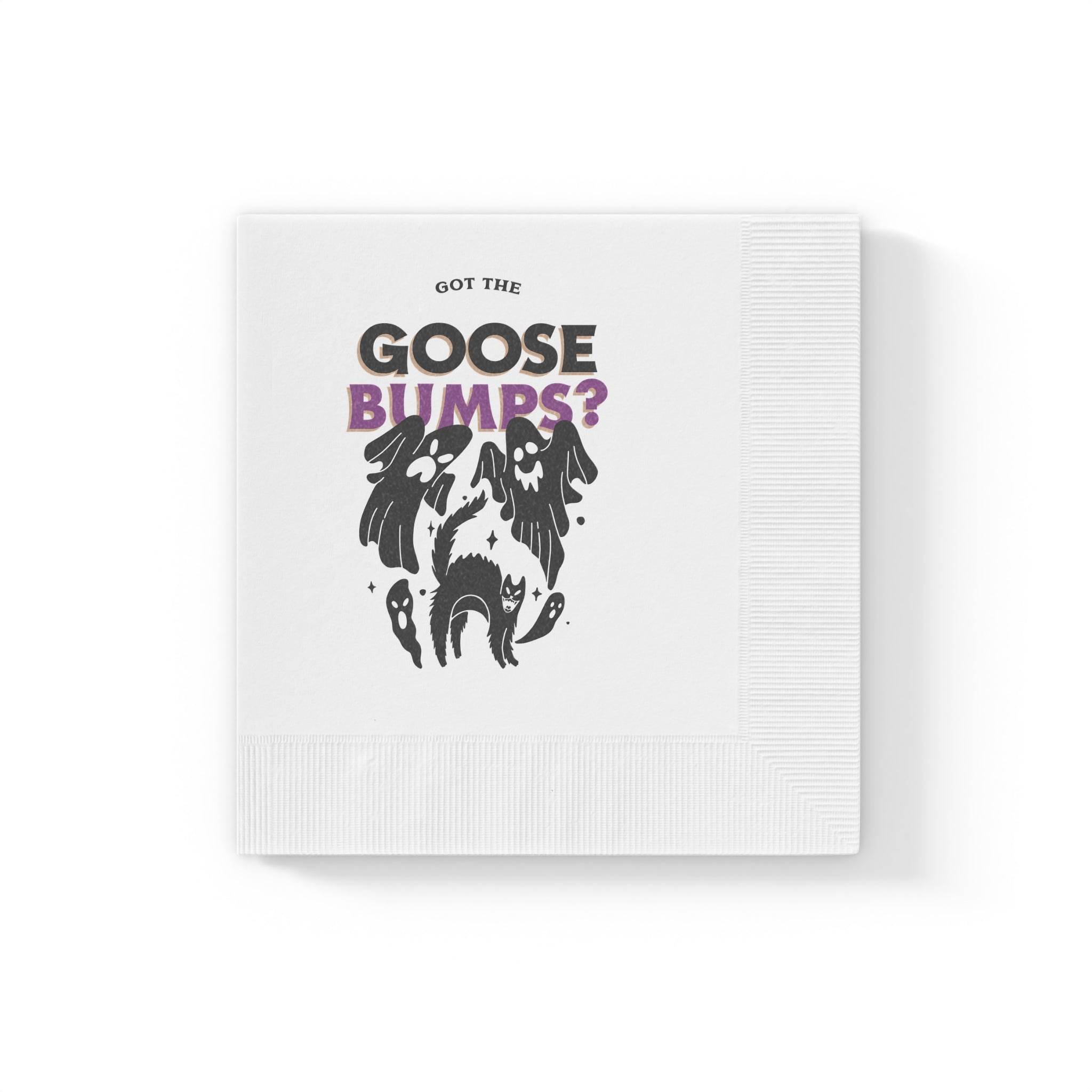 Printify white square napkin with spooky ghost illustration and Got the Goose Bumps text eco-friendly Halloween napkins