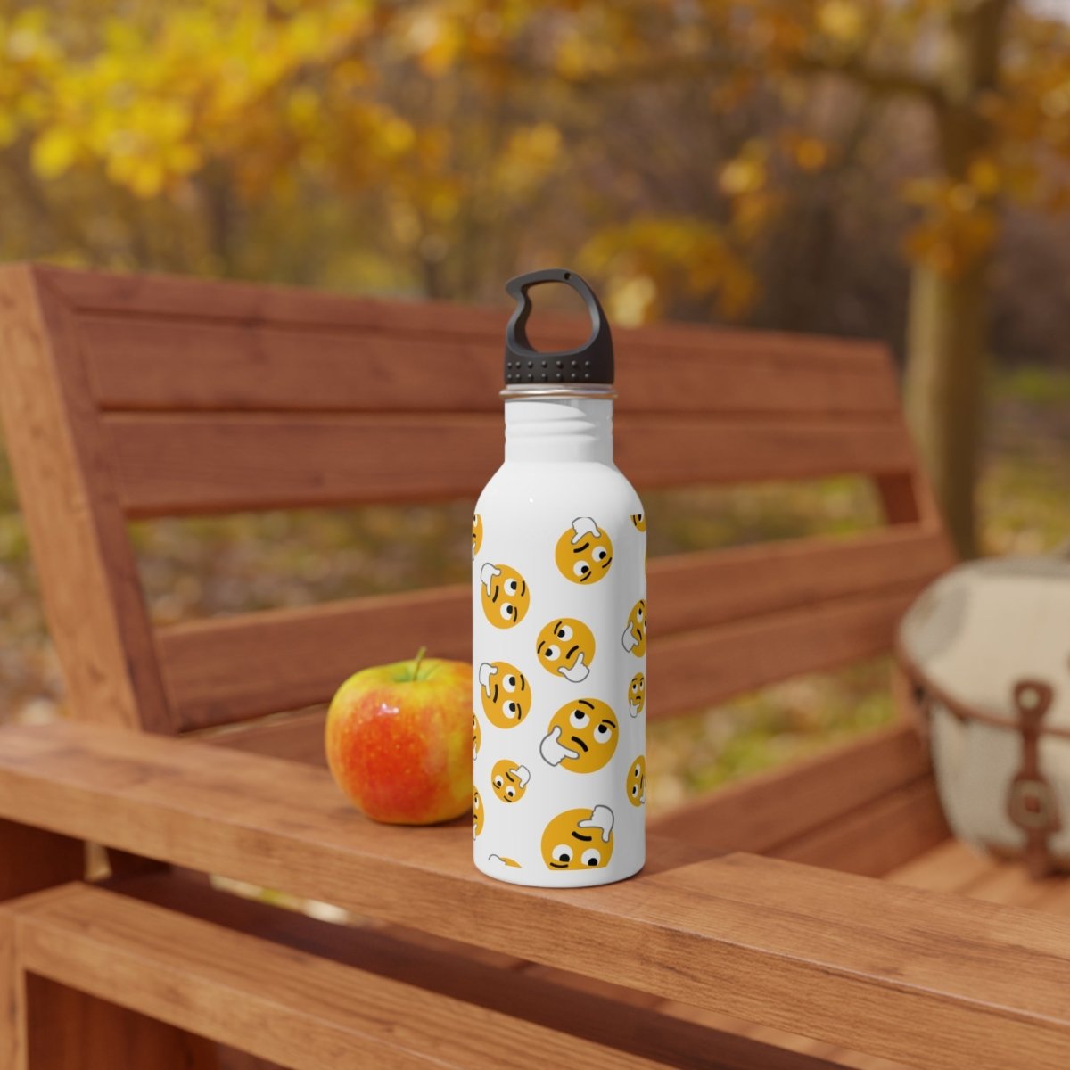 Confused emoji water bottle with a fun design, perfect for staying hydrated on the go