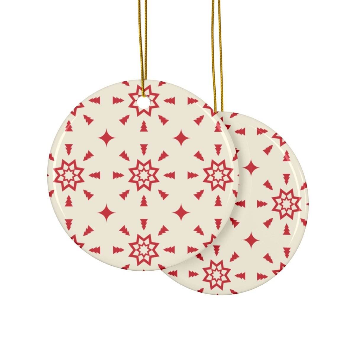 Red & Cream Festive Ceramic Ornaments 2-Side Print - Seasonal Decorations - Esmeralda Ecostore