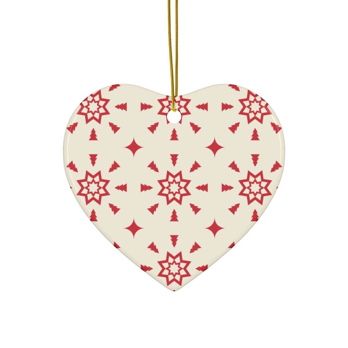 Red & Cream Festive Ceramic Ornaments 2-Side Print - Seasonal Decorations - Esmeralda Ecostore