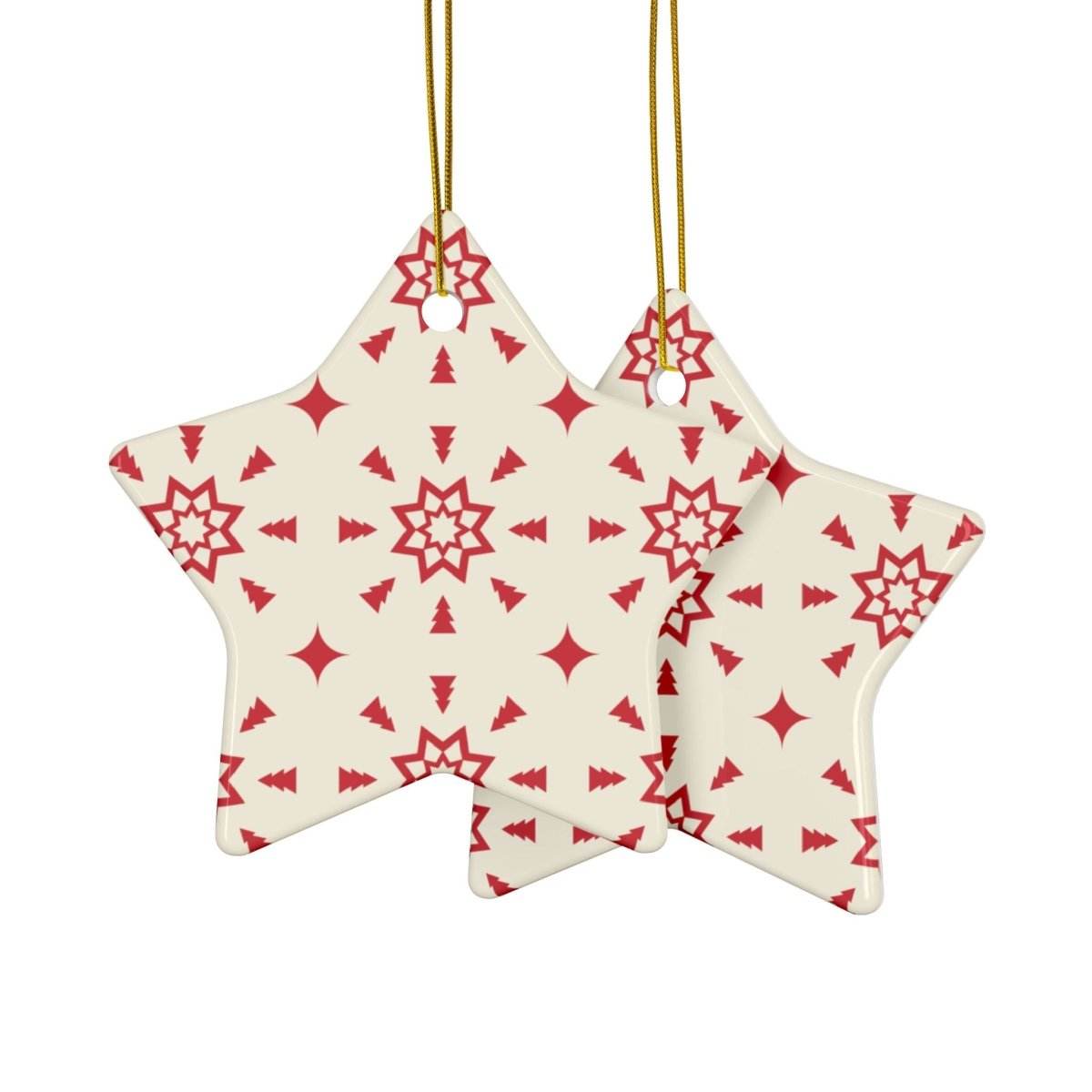 Red & Cream Festive Ceramic Ornaments 2-Side Print - Seasonal Decorations - Esmeralda Ecostore