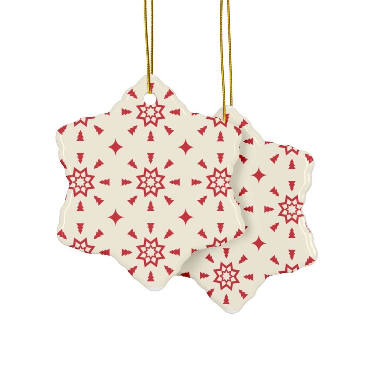 Red & Cream Festive Ceramic Ornaments 2-Side Print - Seasonal Decorations - Esmeralda Ecostore