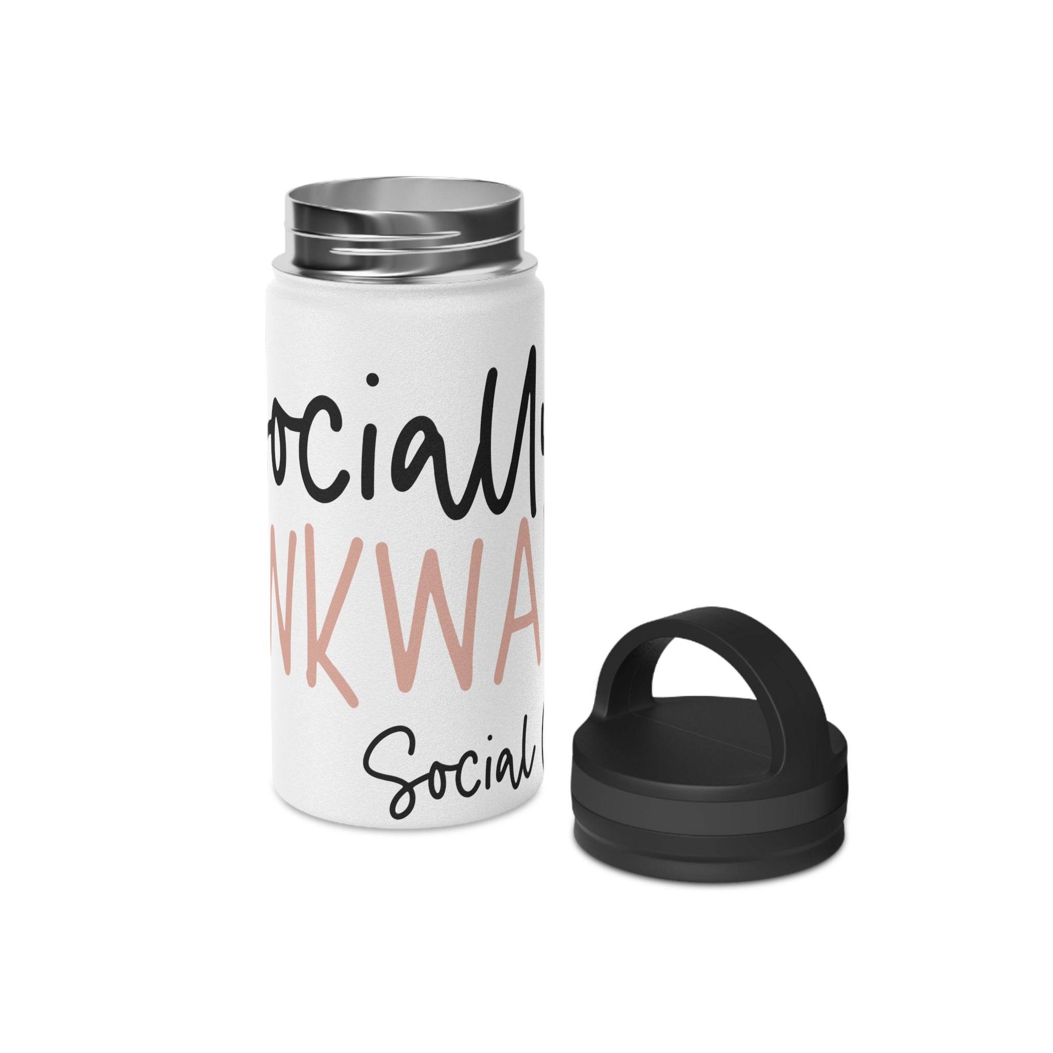 Printify eco-friendly stainless steel water bottle with white design and black removable lid