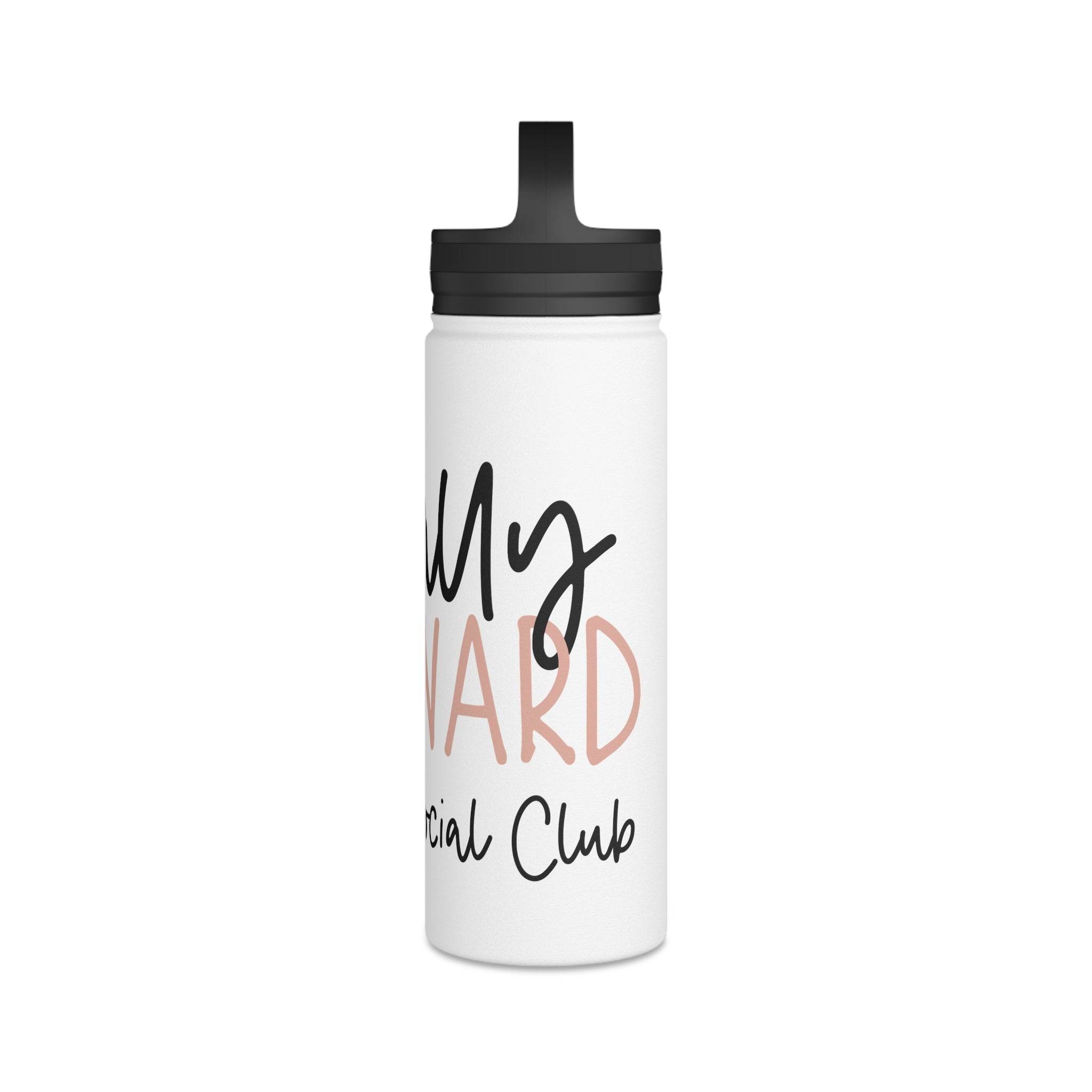 White eco-friendly stainless steel water bottle with black lid and motivational text design